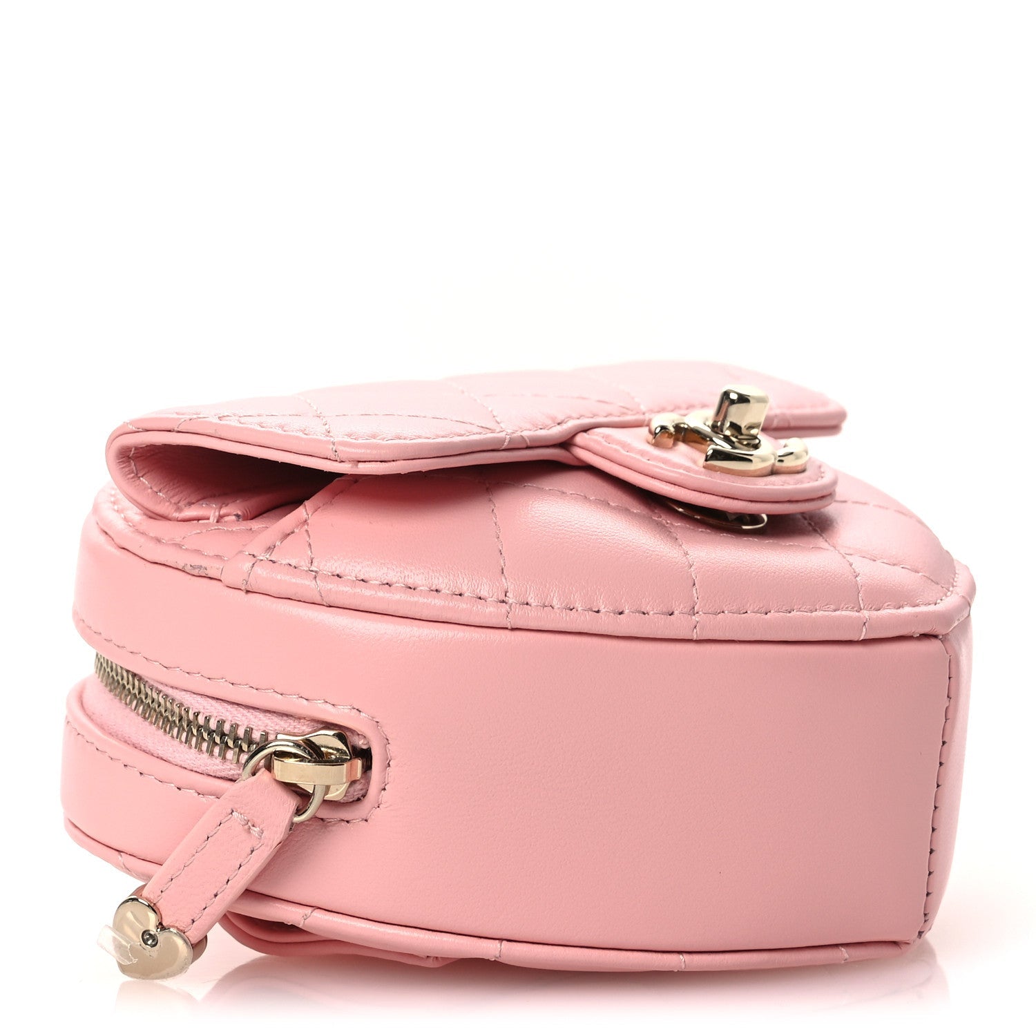Chanel Lambskin Quilted CC In Love Heart Waist Belt Bag With Chain Light Pink