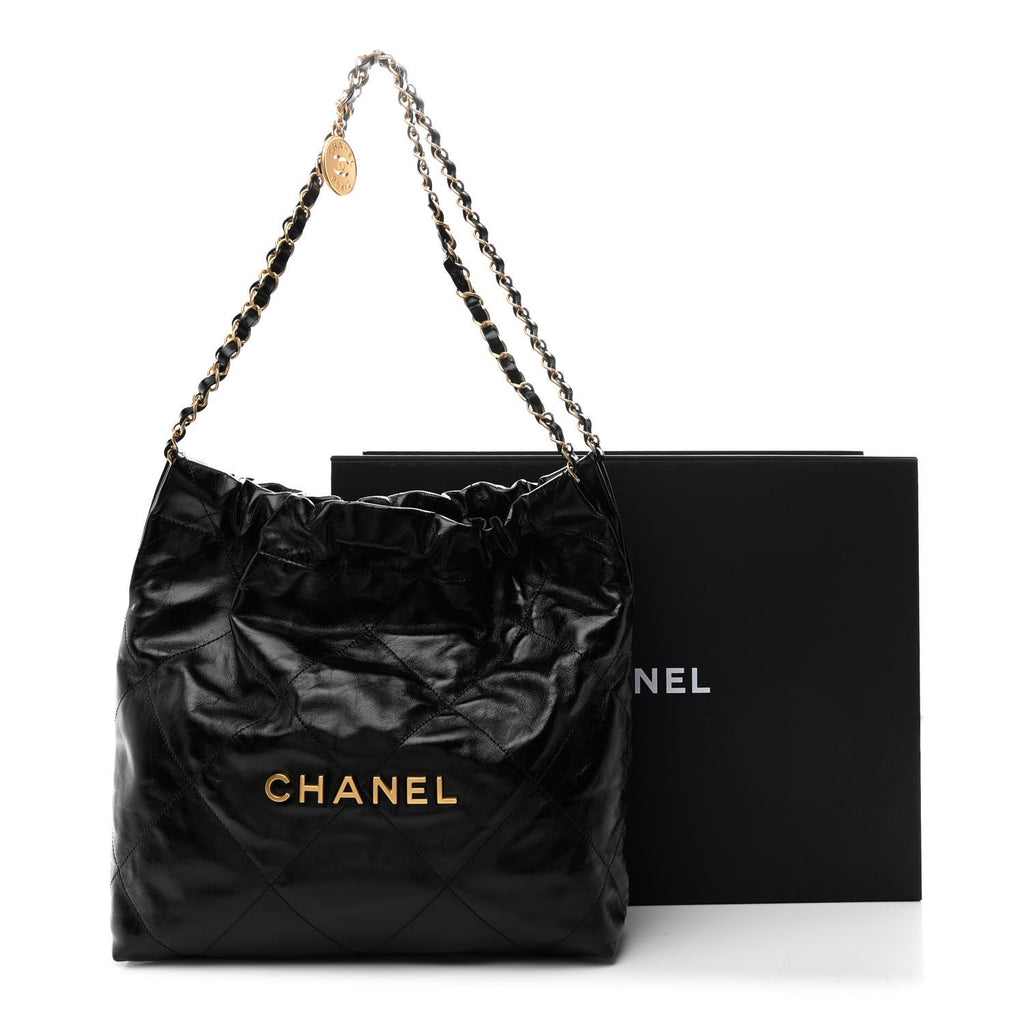 Chanel Glazed Calfskin  Quilted Small Chanel 22 Black
