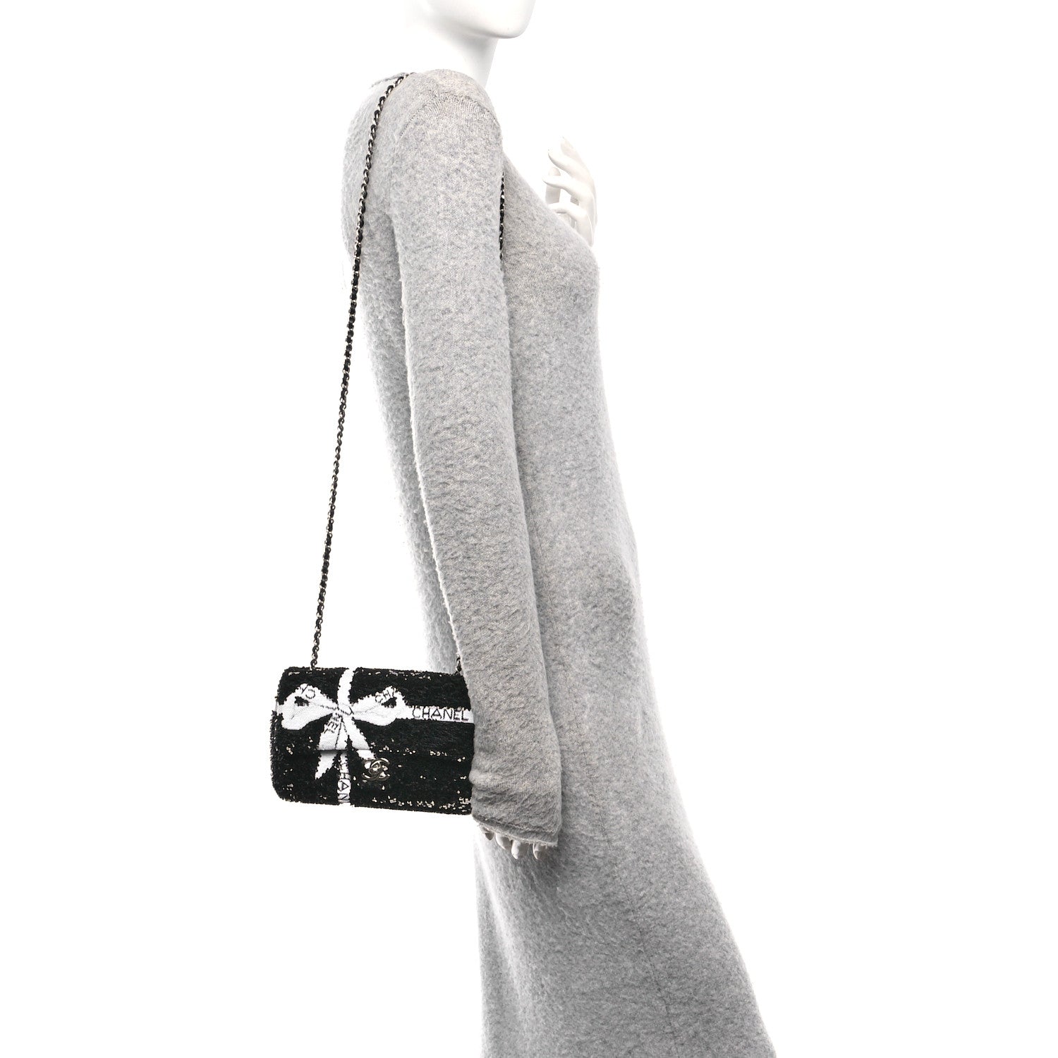 Chanel Sequin Ribbon Small Rectangular Flap Black White