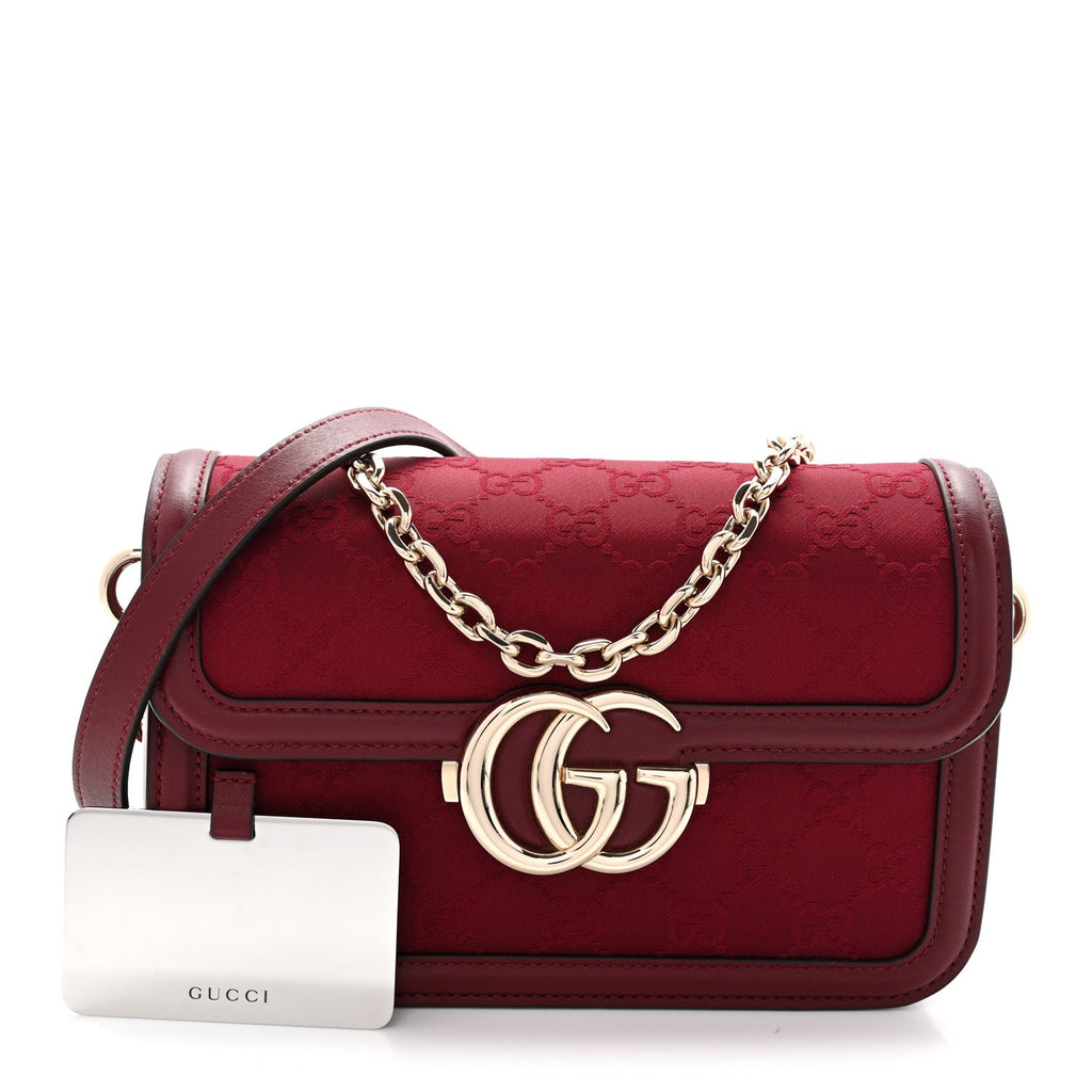 Gucci Crepe Wool Silk GG Monogram Go Small Shoulder Bag Rosso Ancora