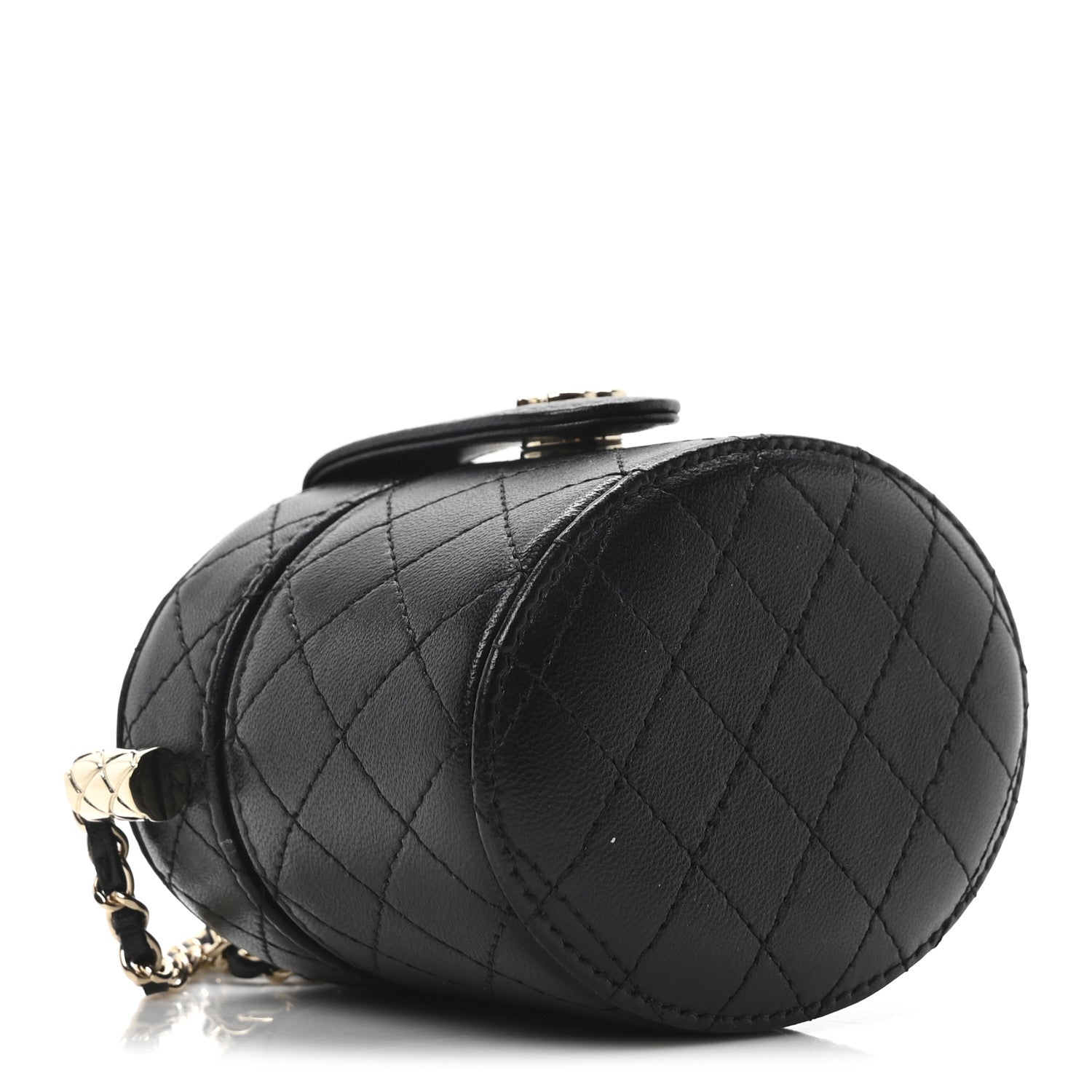 Chanel Lambskin Quilted Mini Round Vanity Case With Chain Black
