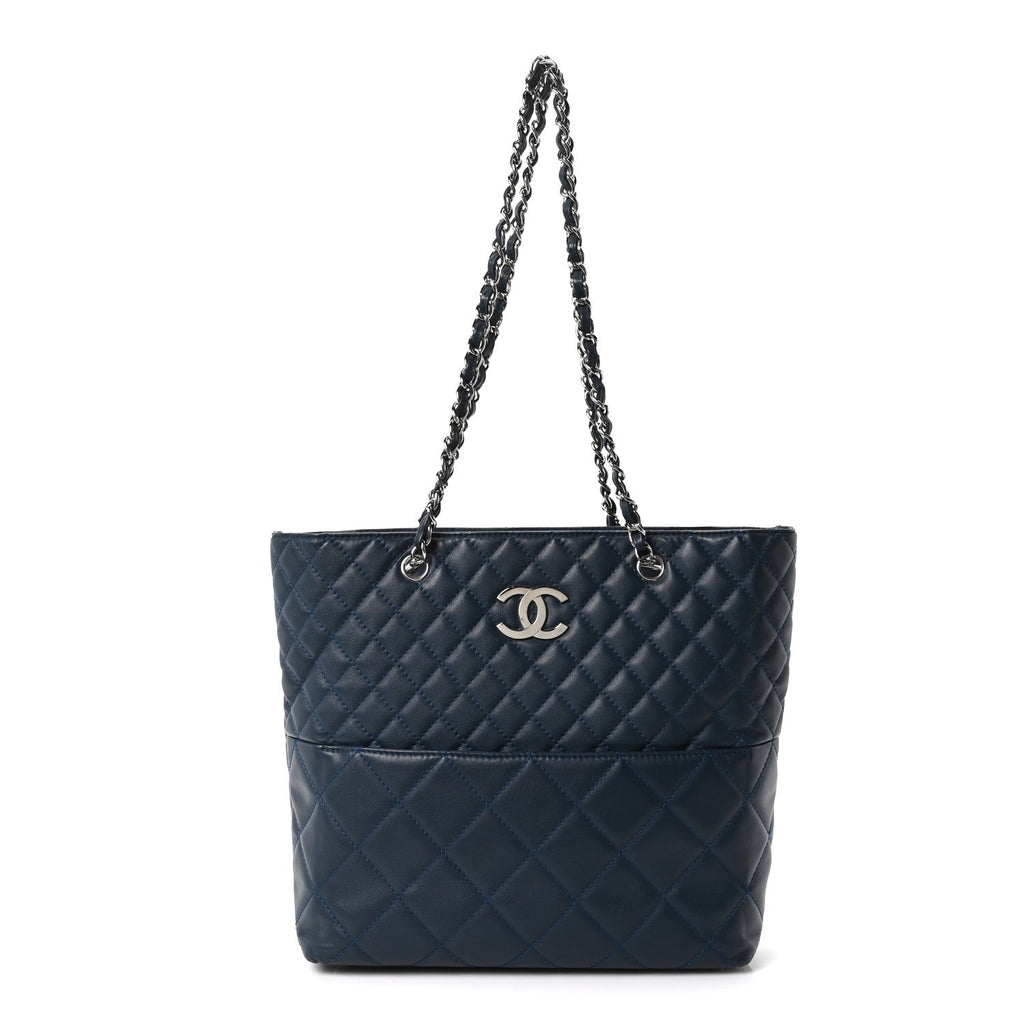 Chanel Calfskin Quilted In The Business North South Tote  Blue