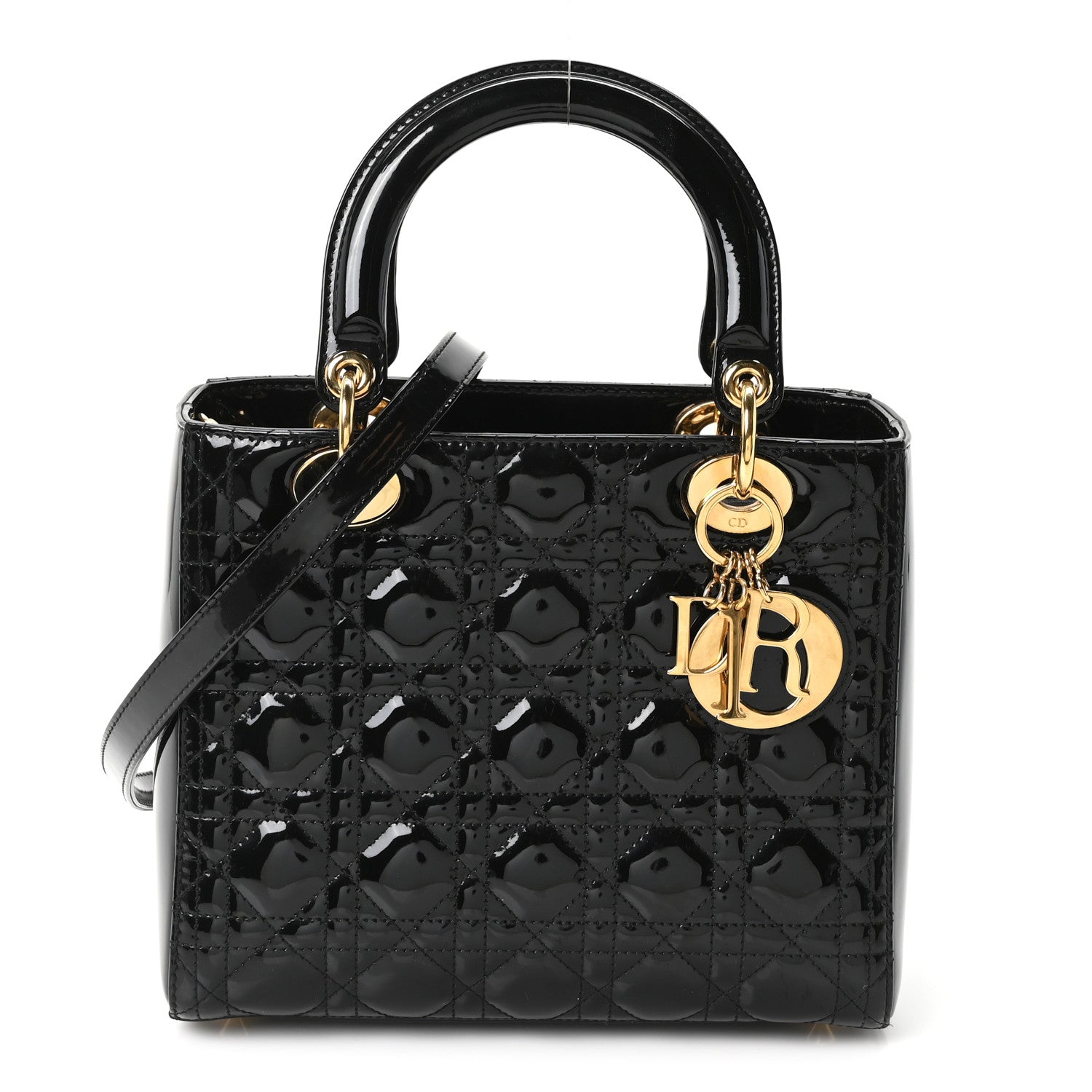 Christian Dior Patent Cannage Medium Lady Dior Black