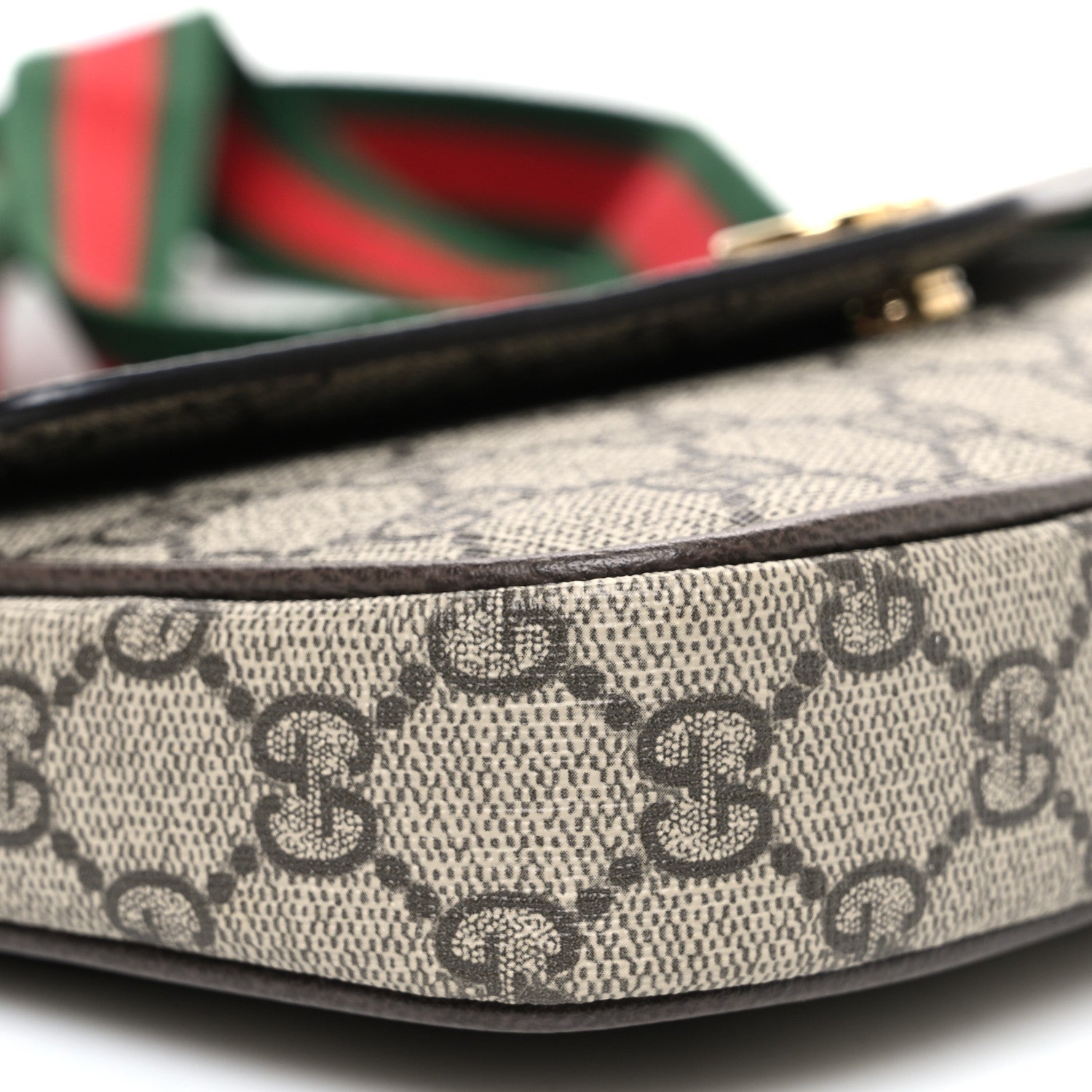 Gucci GG Supreme Monogram Textured Dollar Calfskin Web Mini Ophidia Envelope Shoulder Bag Beige Ebony New Acero