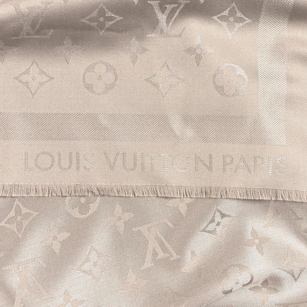 Louis Vuitton Wool Silk Chale Monogram Shawl Greige