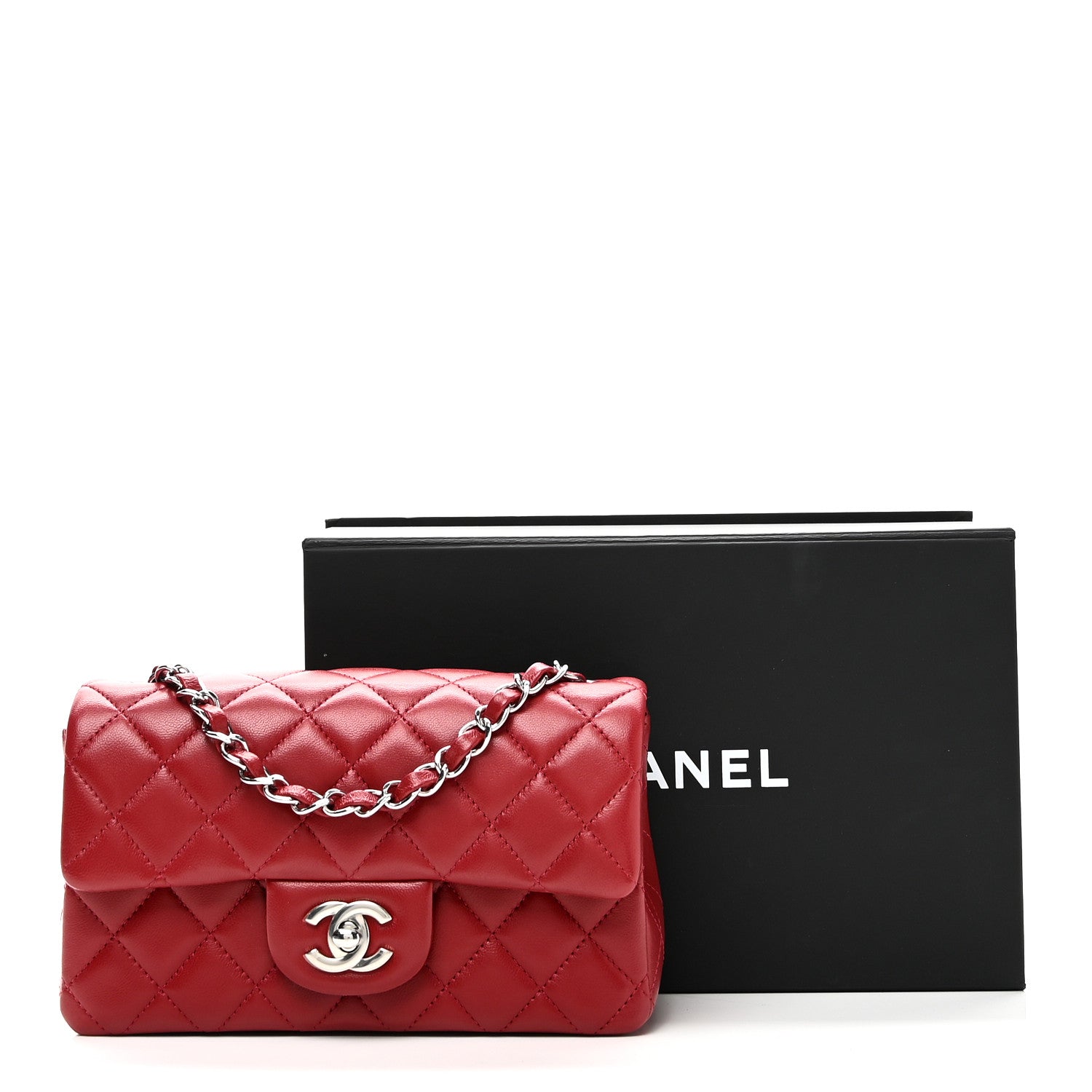 Chanel Lambskin Quilted Mini Rectangular Flap Red