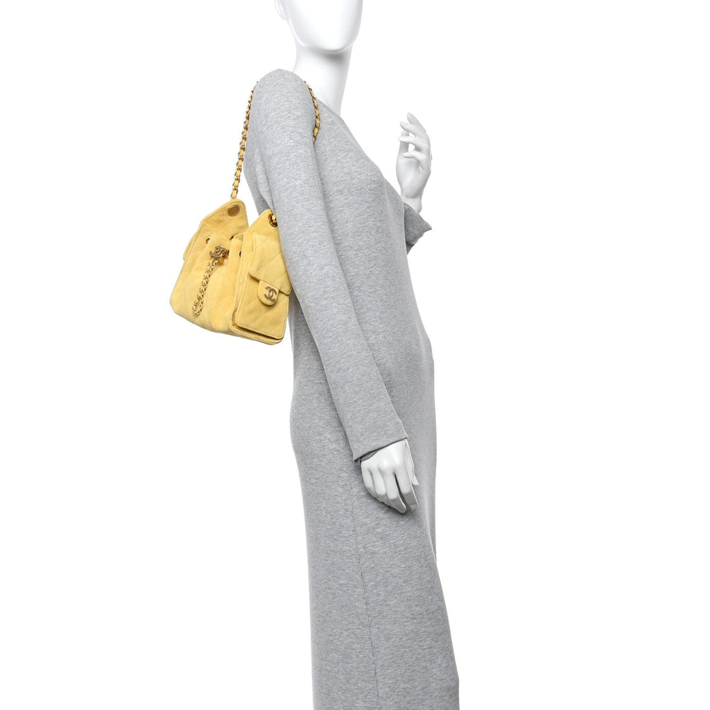 Chanel Suede Quilted Mini Chanel 25 Handbag Yellow