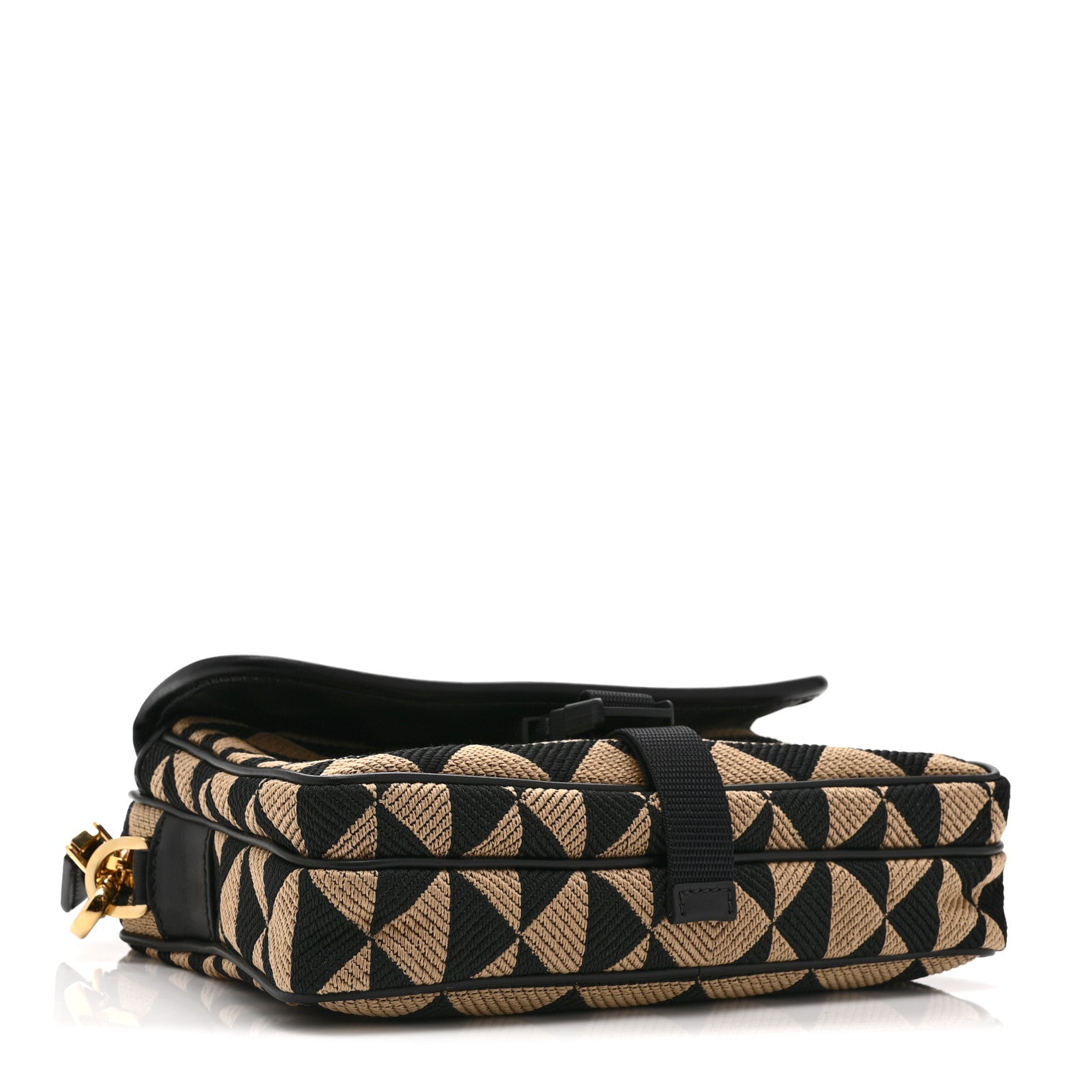 Prada Jacquard Saffiano Triangolo Symbole Embroidered Pocket Single Snap Buckle Messenger Flap Bag  Black Corda
