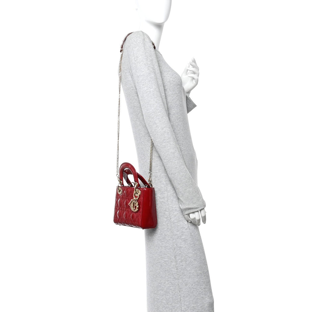 Christian Dior Patent Cannage Mini Lady Dior Red