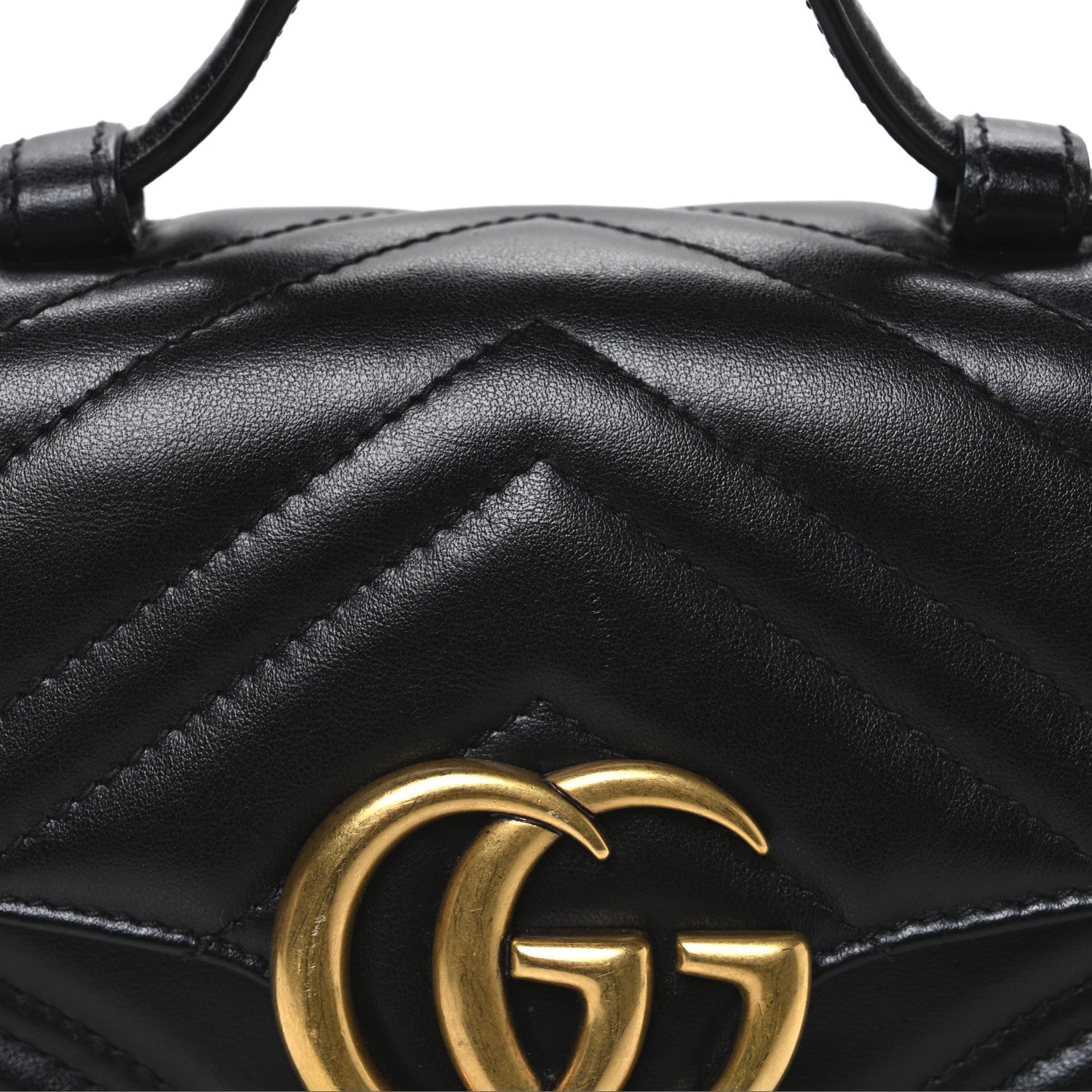 Gucci Calfskin Matelasse Mini GG Marmont Top Handle Shoulder Bag Black