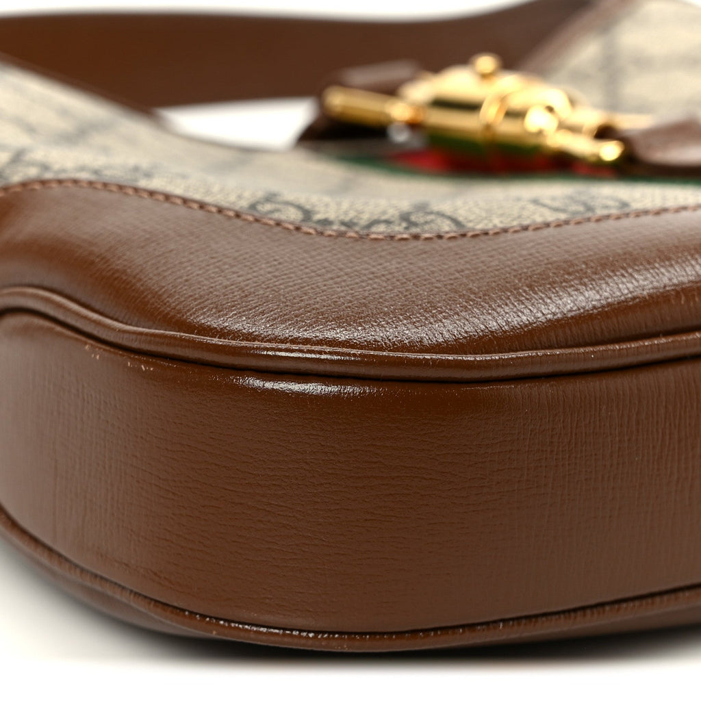 Gucci GG Supreme Monogram Azalea Calfskin Web Small Jackie 1961 Hobo Beige Ebony Brown Sugar