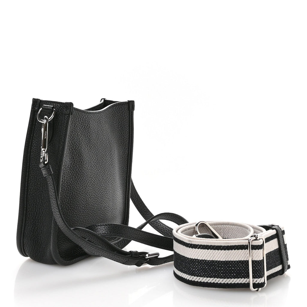 Prada Vitello Daino Soft Mini Hobo Messenger Bag Black