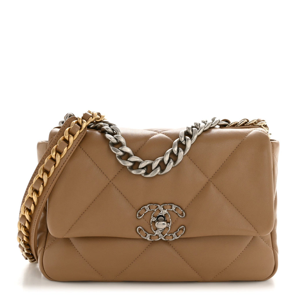Chanel Lambskin Quilted Medium Chanel 19 Flap Beige
