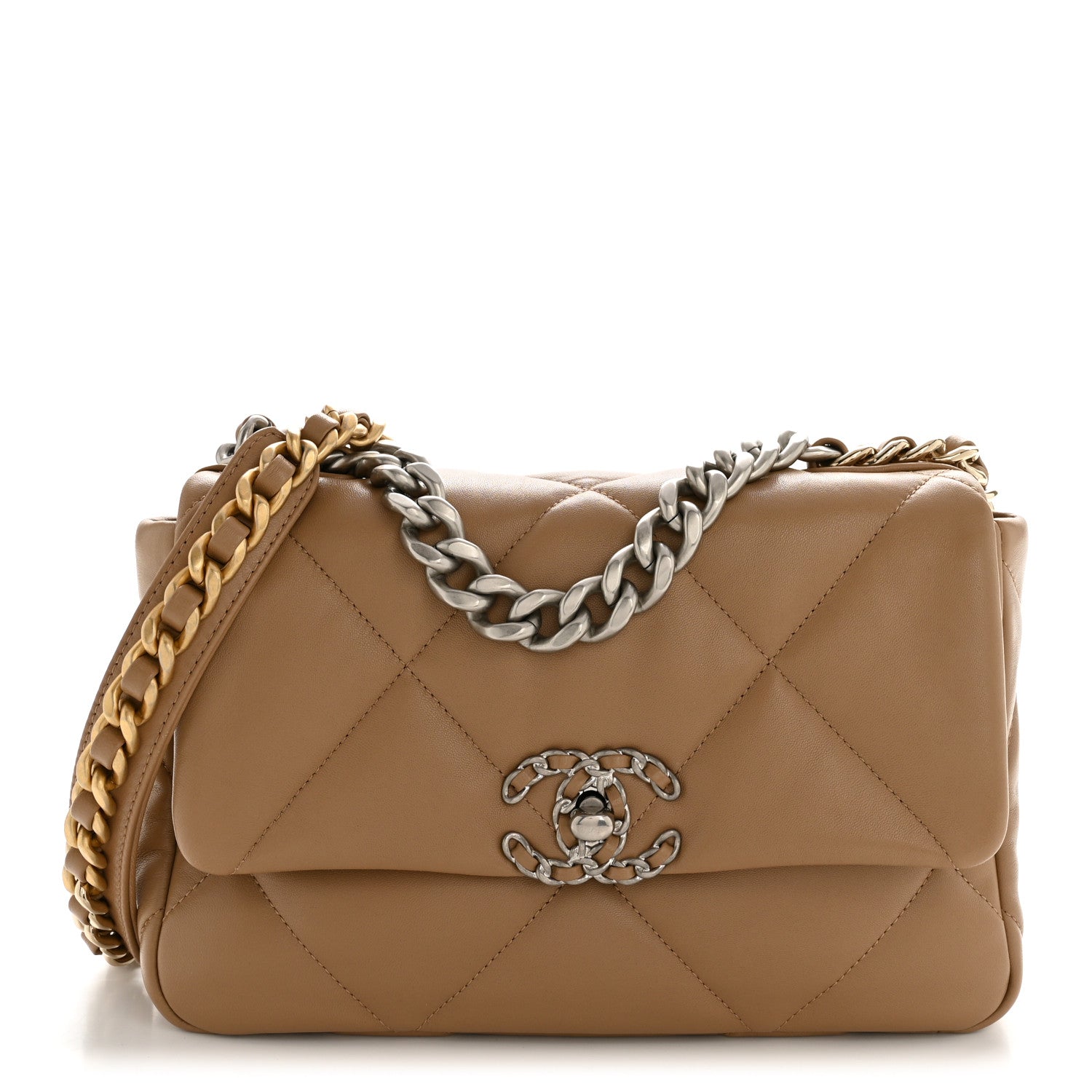 Chanel Lambskin Quilted Medium Chanel 19 Flap Beige