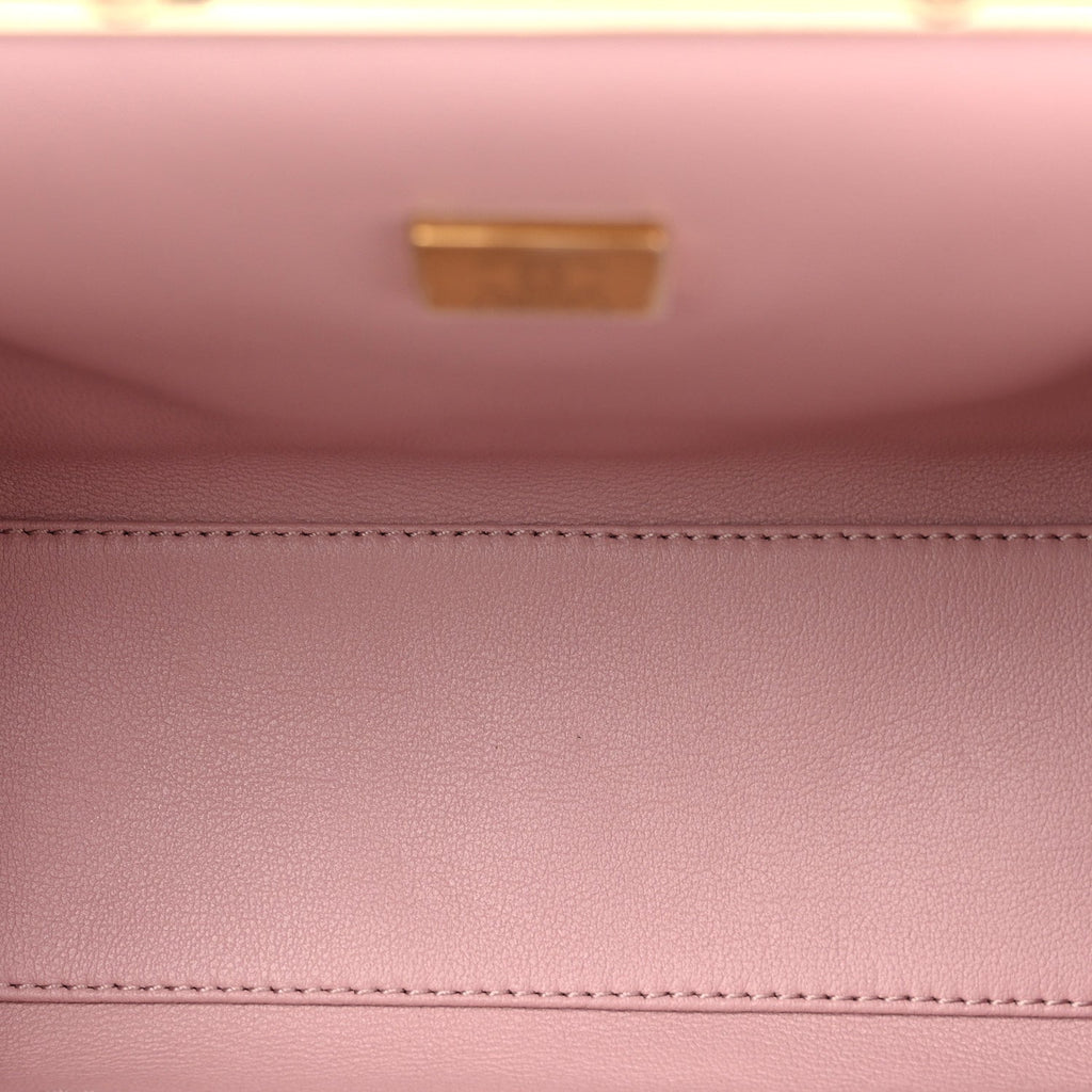 Chanel Lambskin Quilted Chain Frame Clutch Pink