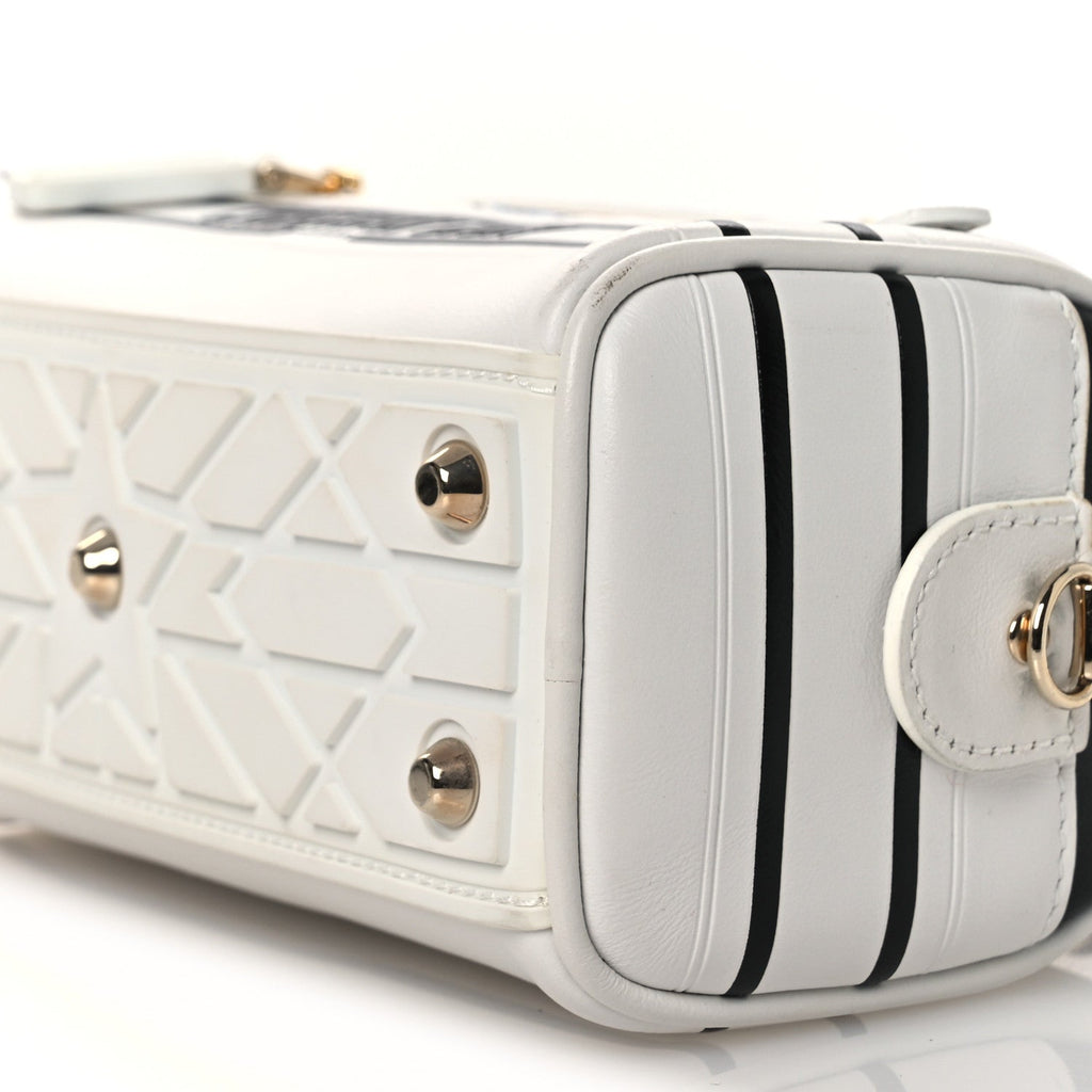 Christian Dior Calfskin Animal Print Micro Dior Vibe Zip Bowling Bag White Multicolor