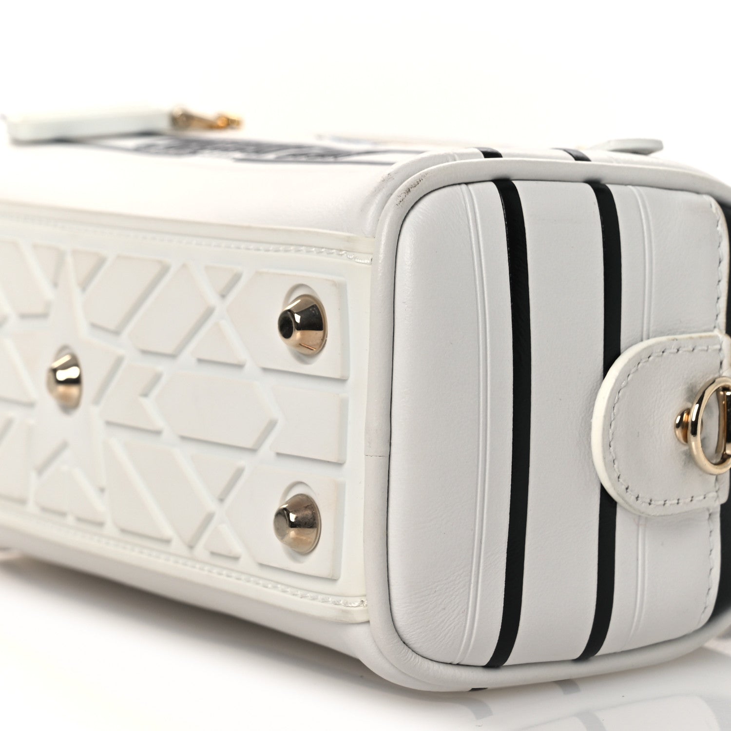 Christian Dior Calfskin Animal Print Micro Dior Vibe Zip Bowling Bag White Multicolor
