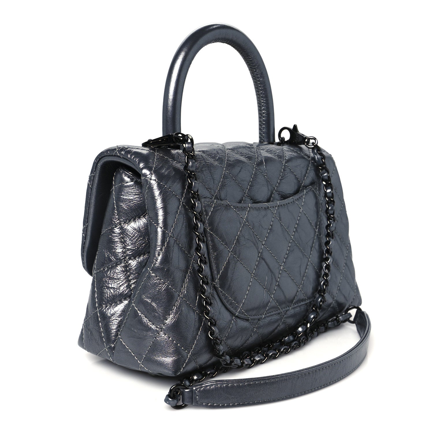 Chanel Metallic Aged Calfskin Quilted Mini Coco Handle Flap Charcoal