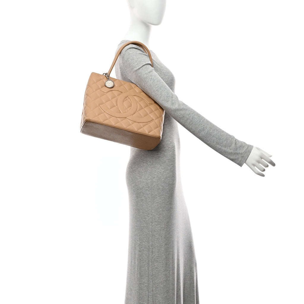 Chanel Caviar Quilted Medallion Tote Beige
