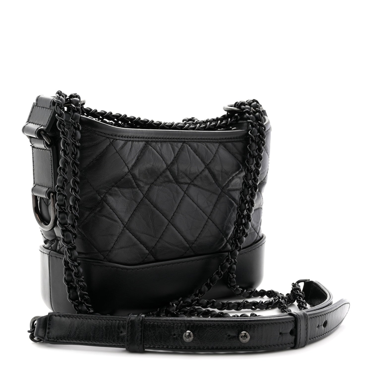 Chanel Aged Calfskin Quilted Small Gabrielle Hobo So Black