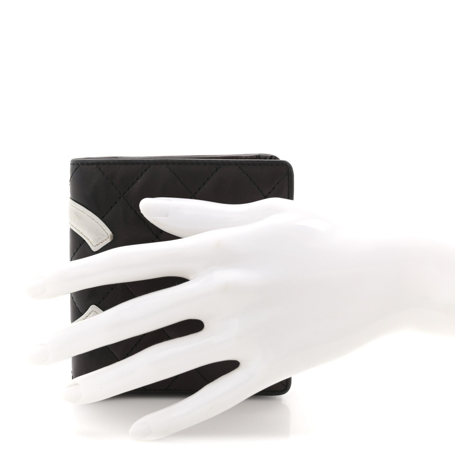 Calfskin Quilted Cambon Bi-fold Wallet Black White