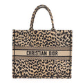 Christian Dior Canvas Mizza Embroidered Large Leopard Book Tote Beige