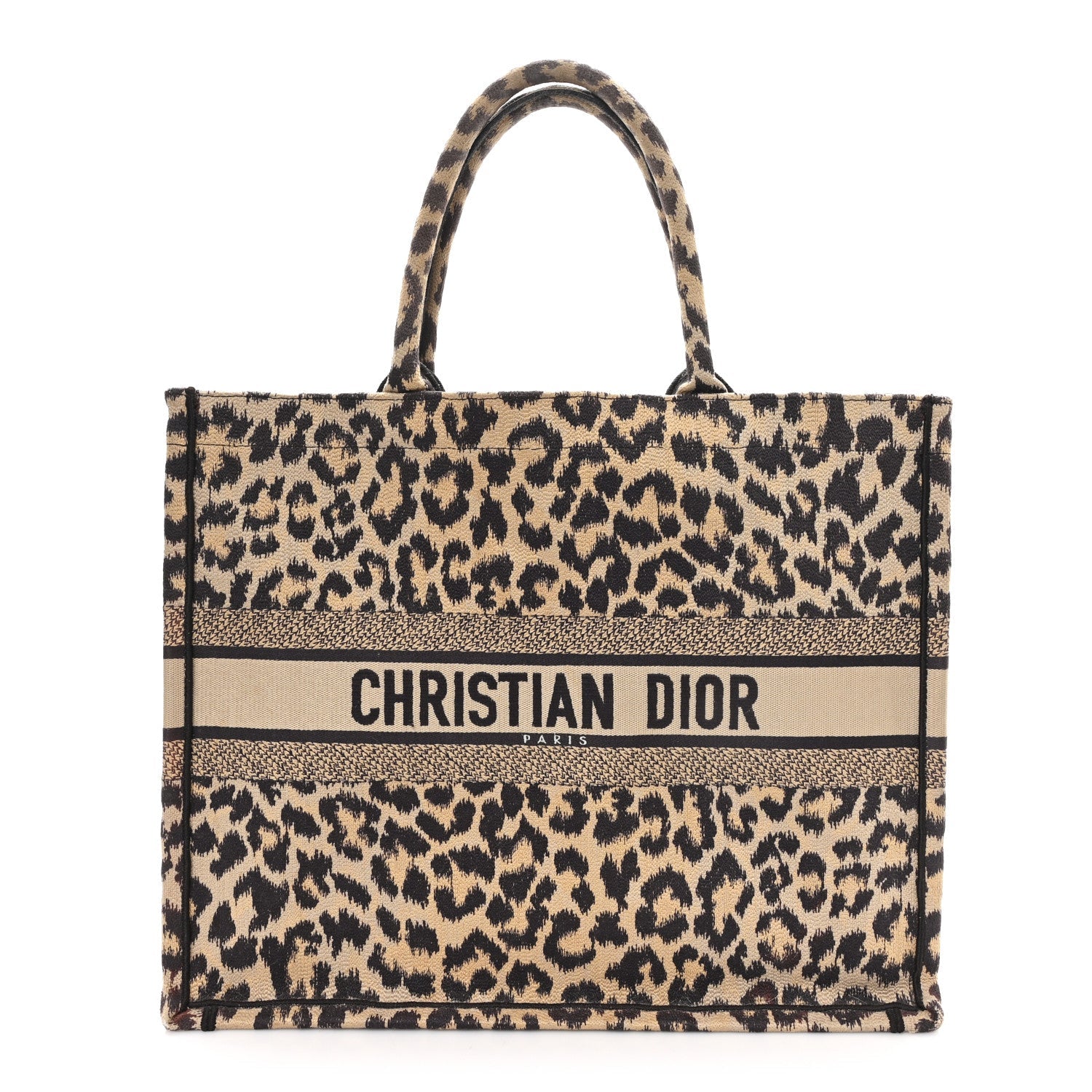 Christian Dior Canvas Mizza Embroidered Large Leopard Book Tote Beige
