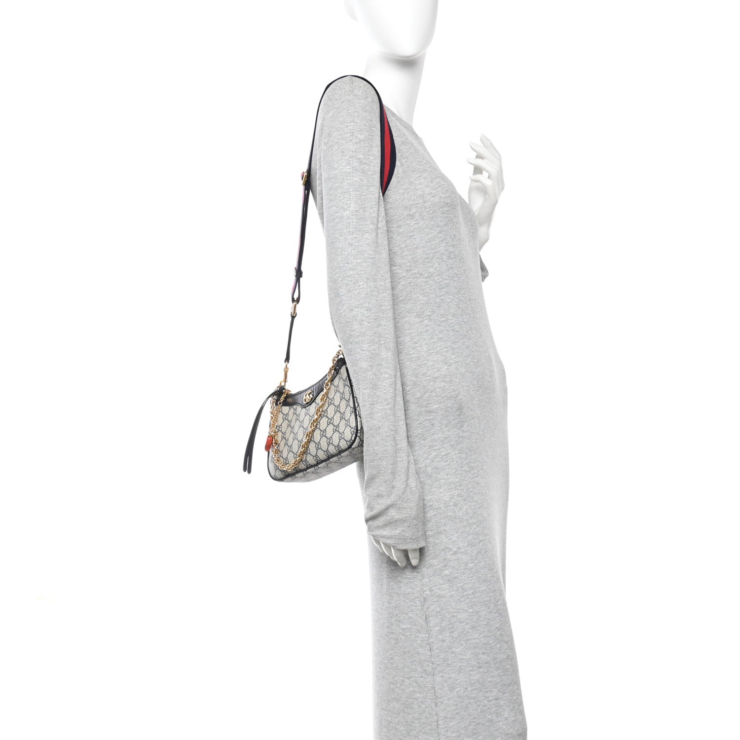 Gucci GG Supreme Monogram Textured Dollar Calfskin Web Small Ophidia GG Handbag Beige Blue