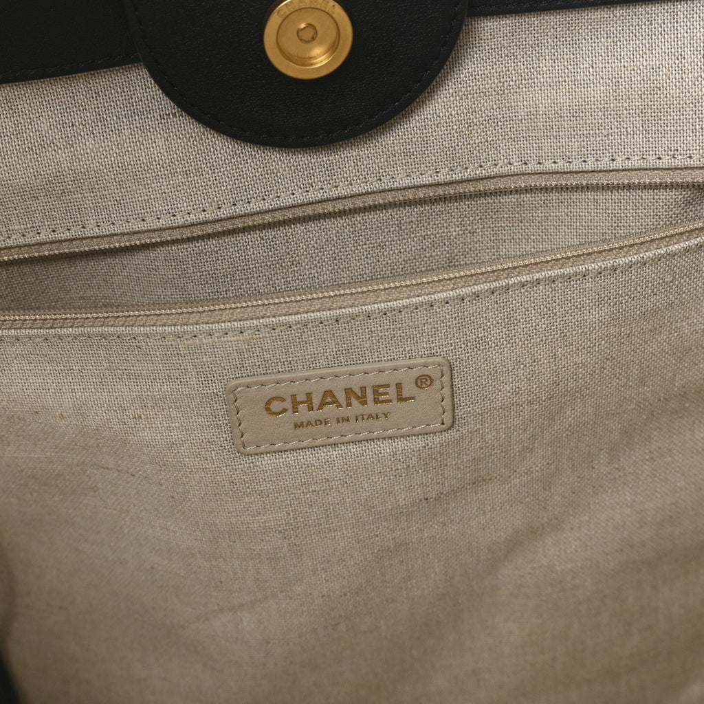 Chanel Calfskin Medium Deauville Tote Black Multicolor