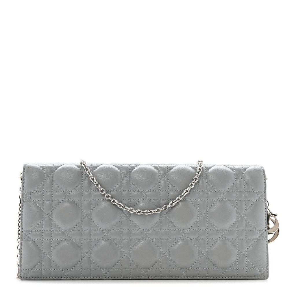 Christian Dior Lambskin Cannage Lady Dior Convertible Clutch Grey
