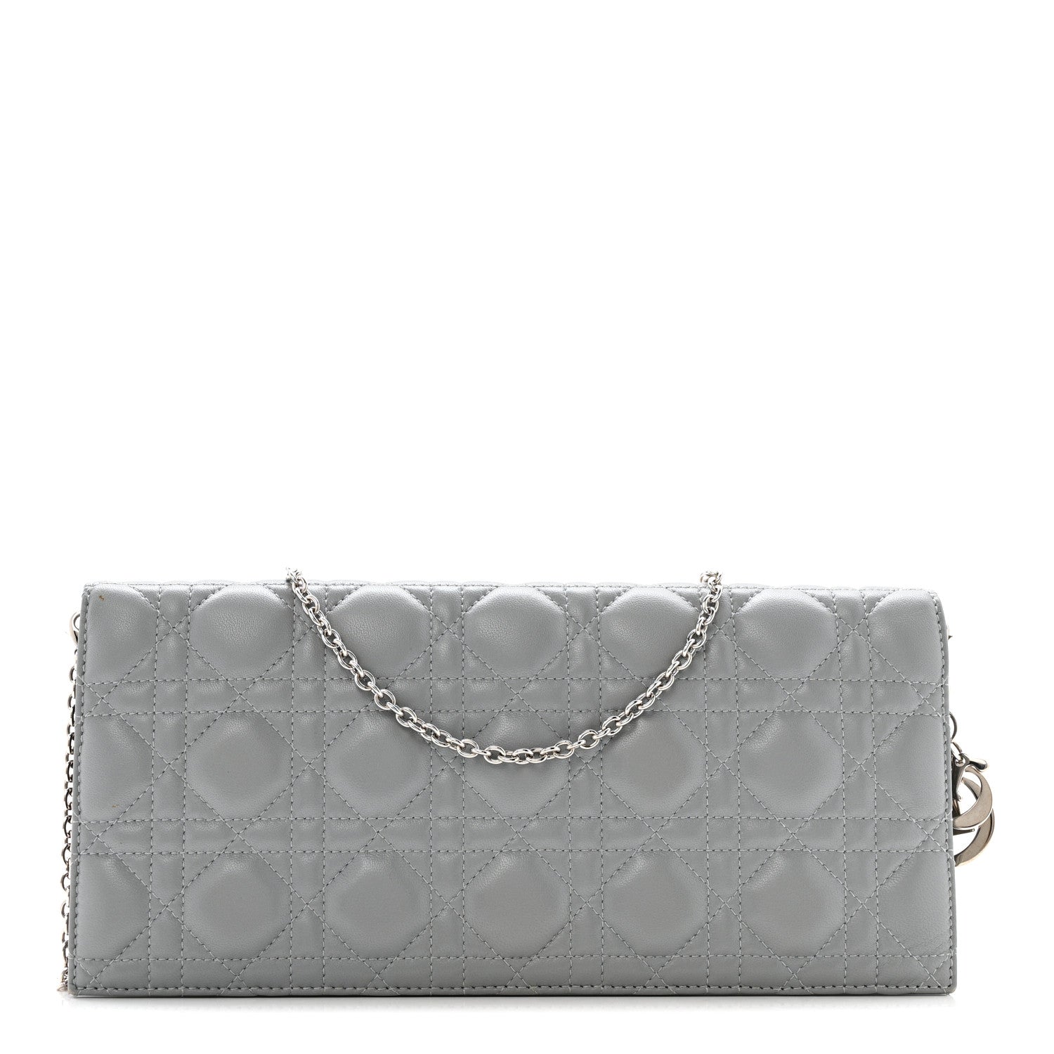 Christian Dior Lambskin Cannage Lady Dior Convertible Clutch Grey