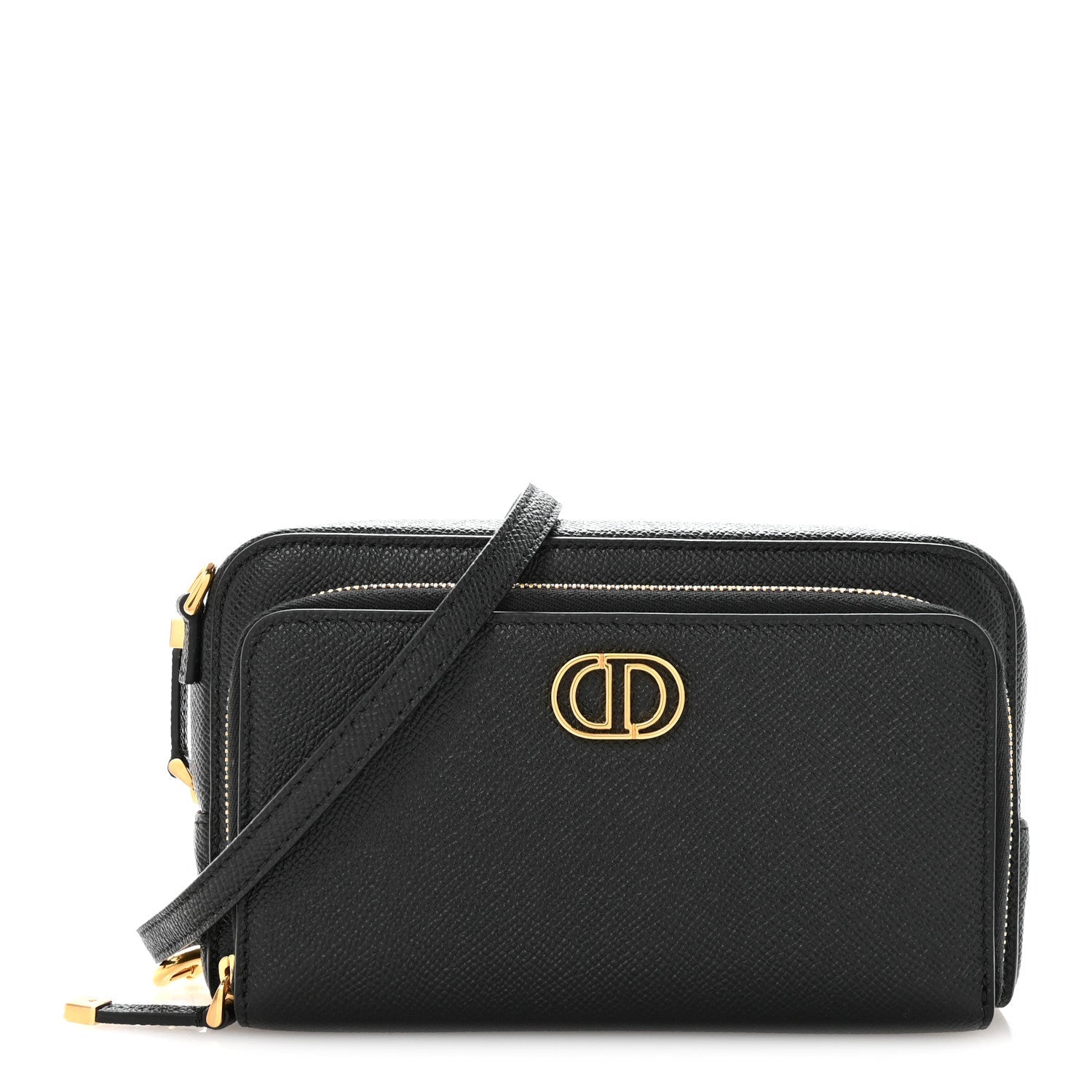 Christian Dior Grained Calfskin Caro Double Pouch Black