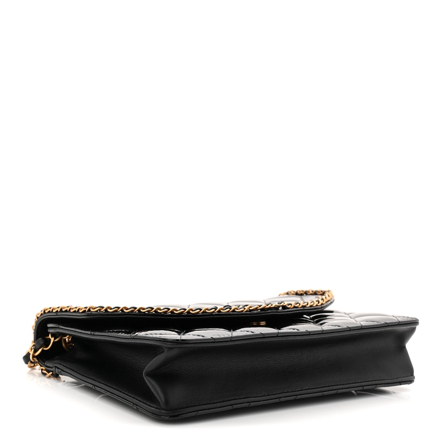 Chanel Patent Quilted Chain Around Heart Flap Black