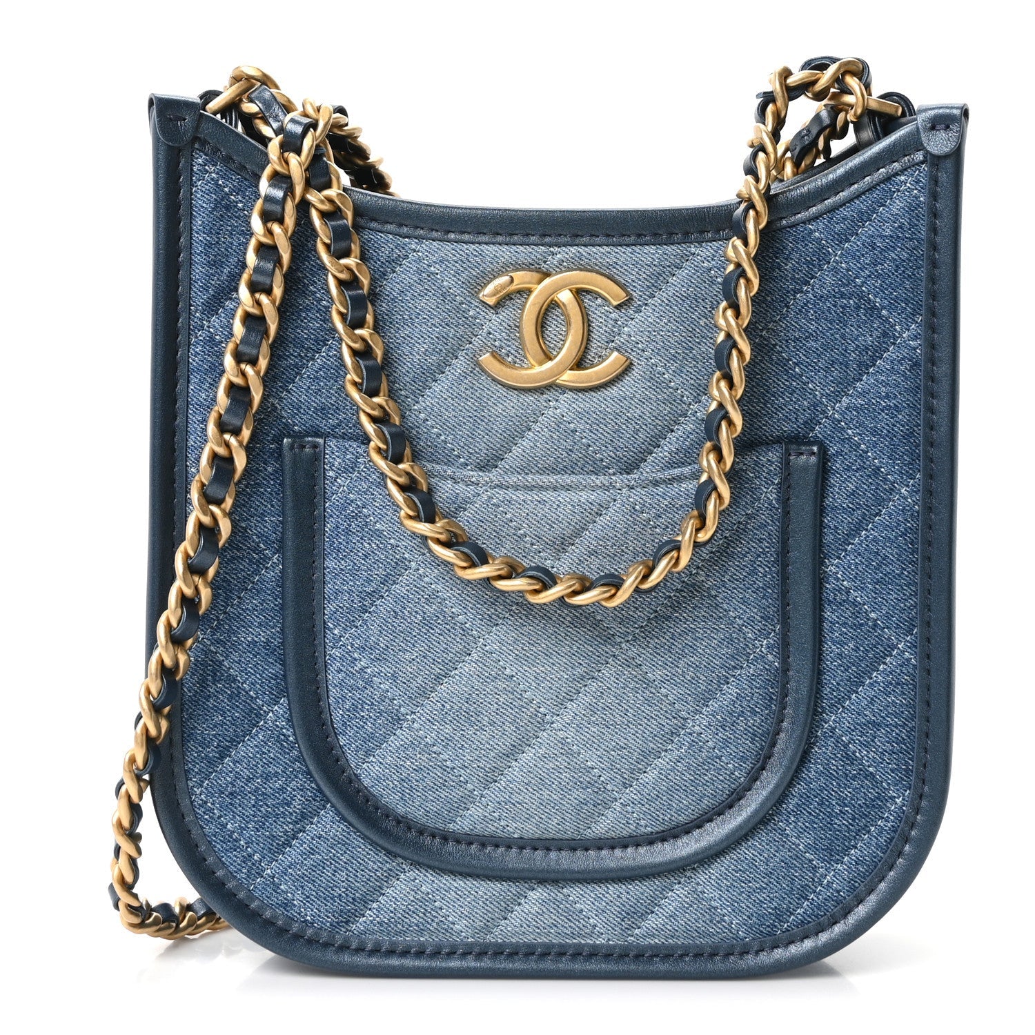 Chanel Washed Denim Quilted Small Hobo Blue