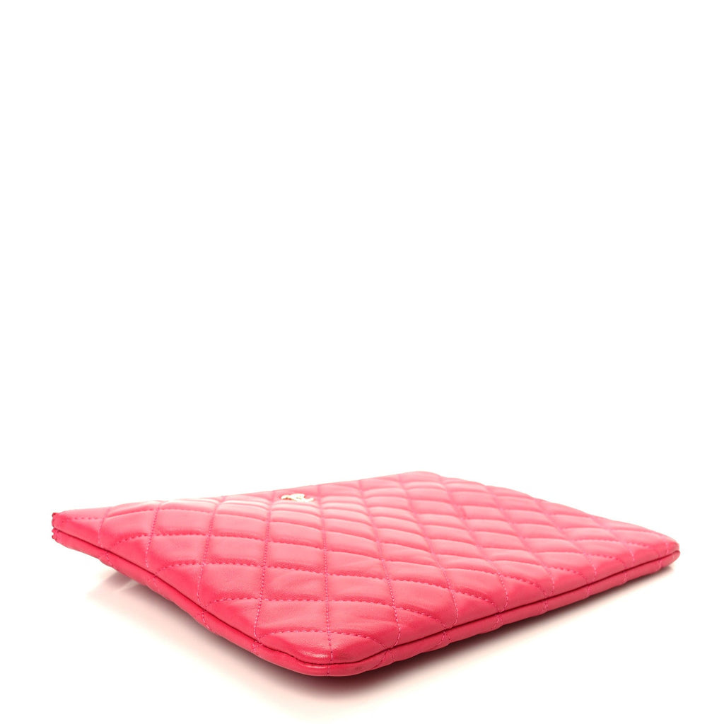 Lambskin Quilted Medium Cosmetic Case Pink
