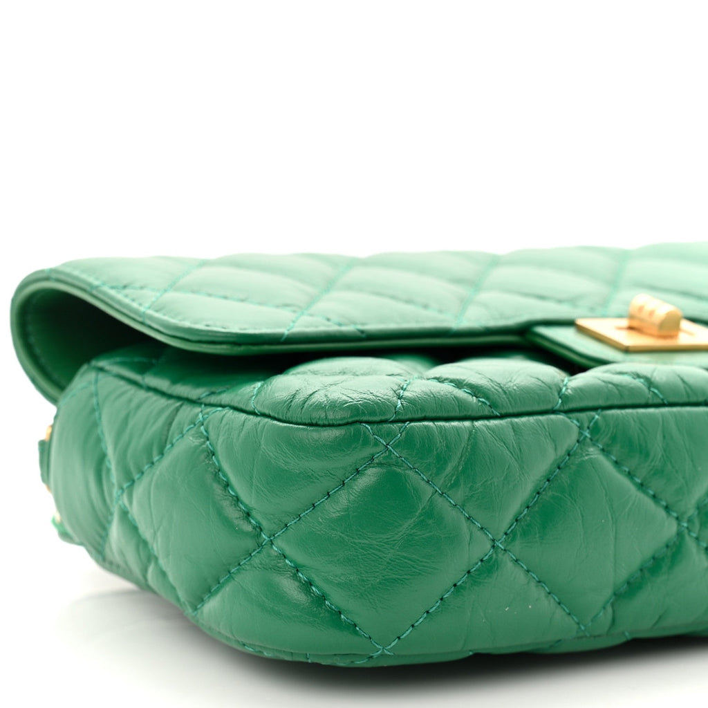 Chanel Aged Calfskin Quilted Reissue 2.55 Phone Holder With Chain Green