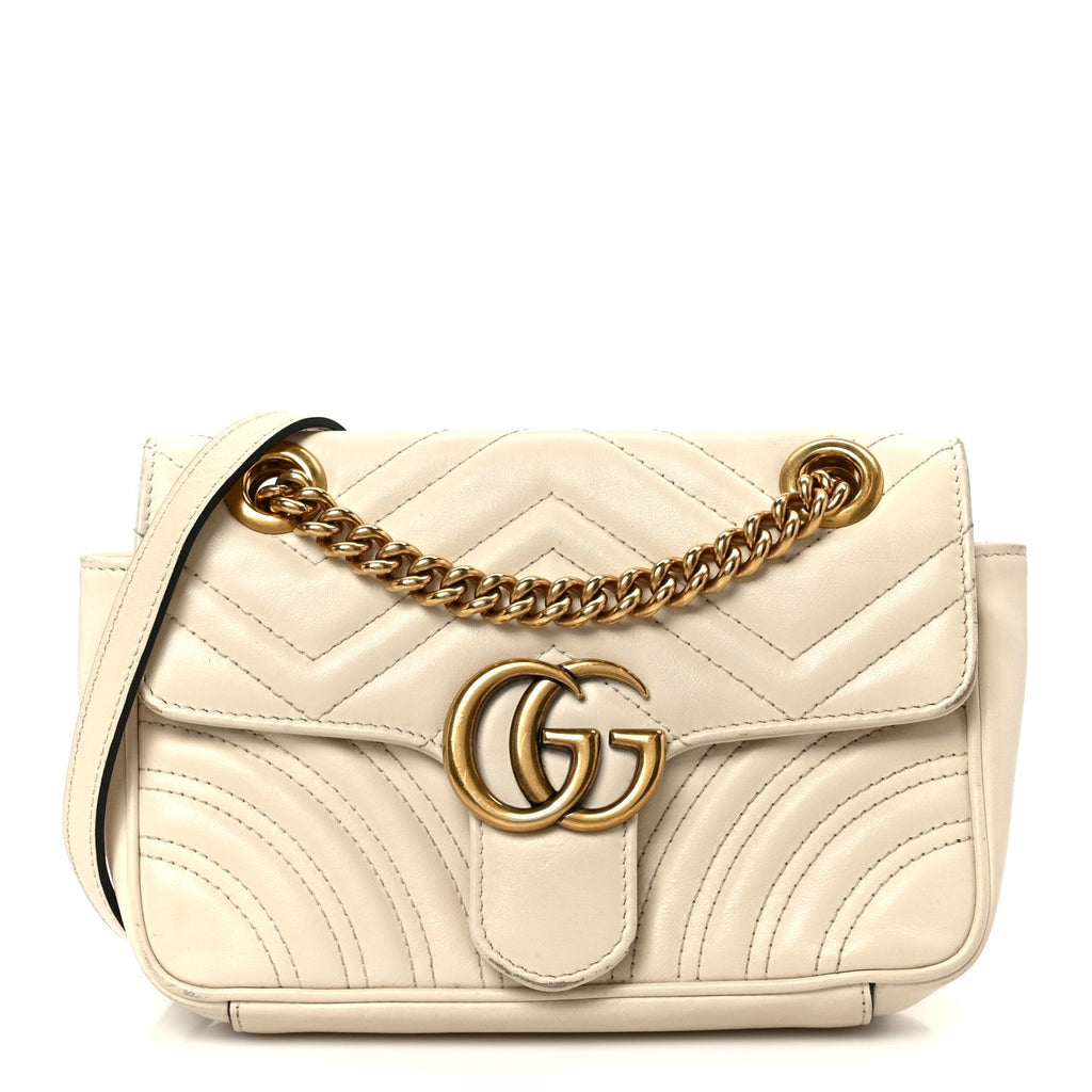 Gucci Calfskin Matelasse Mini GG Marmont Shoulder Bag White