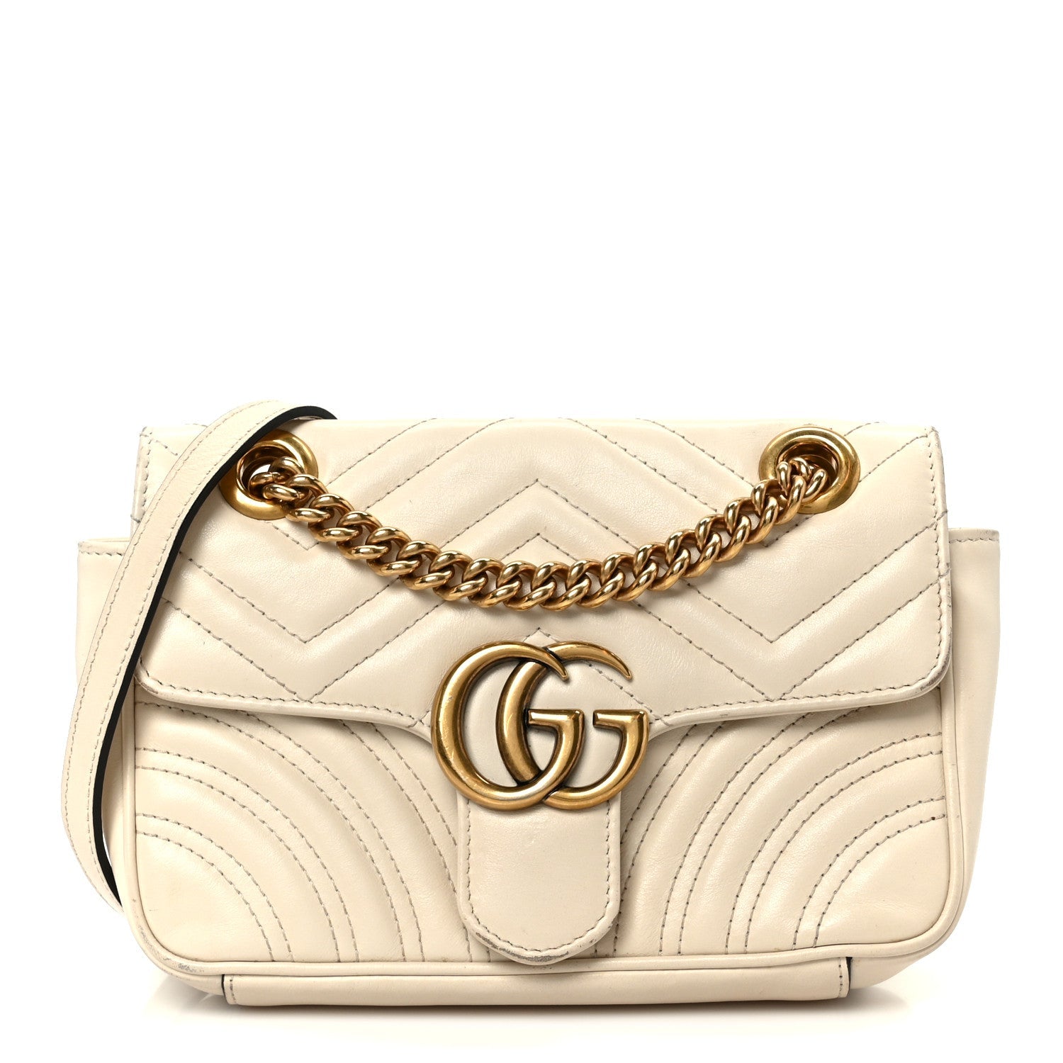Gucci Calfskin Matelasse Mini GG Marmont Shoulder Bag White