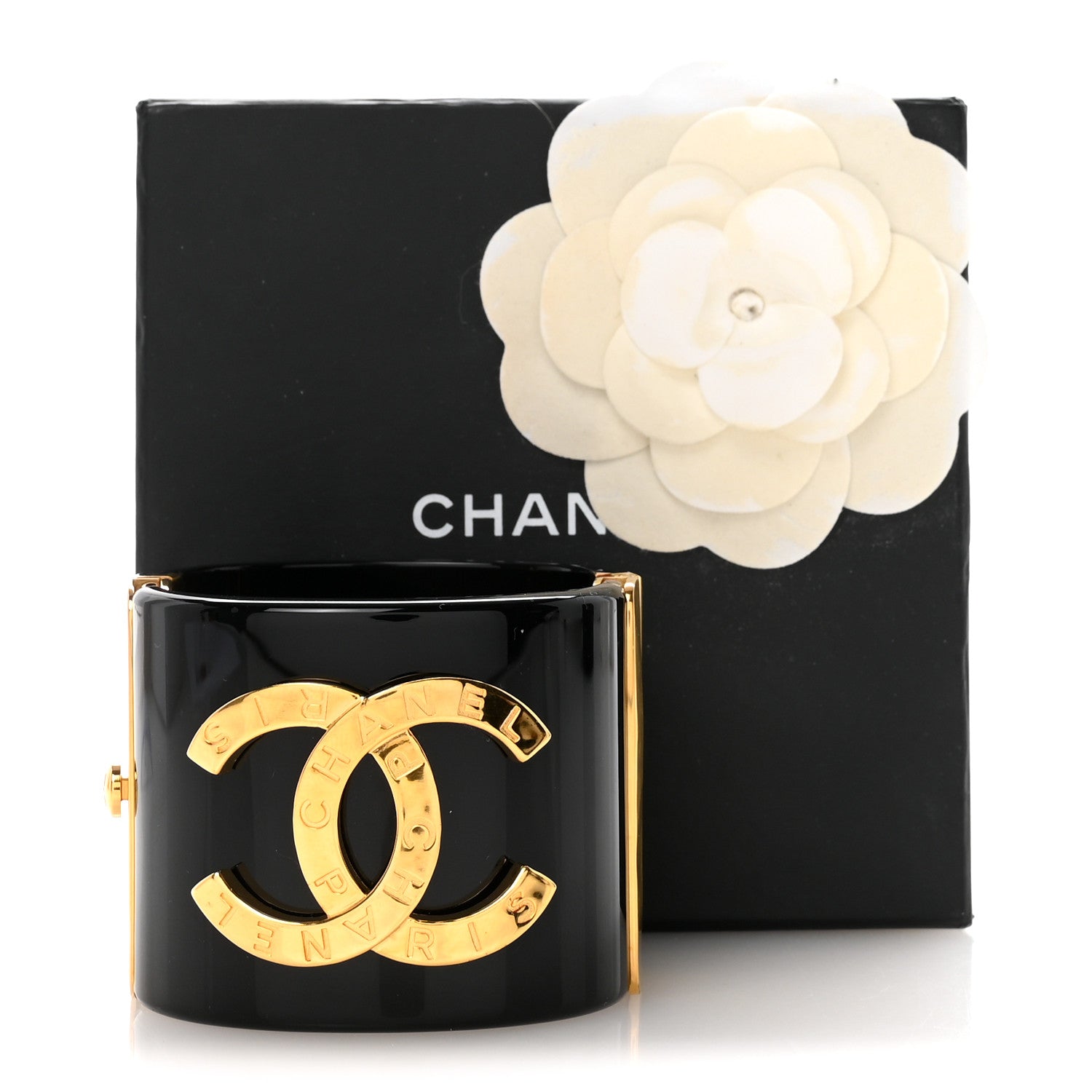 Resin CC Paris Button Cuff Bracelet Black Gold
