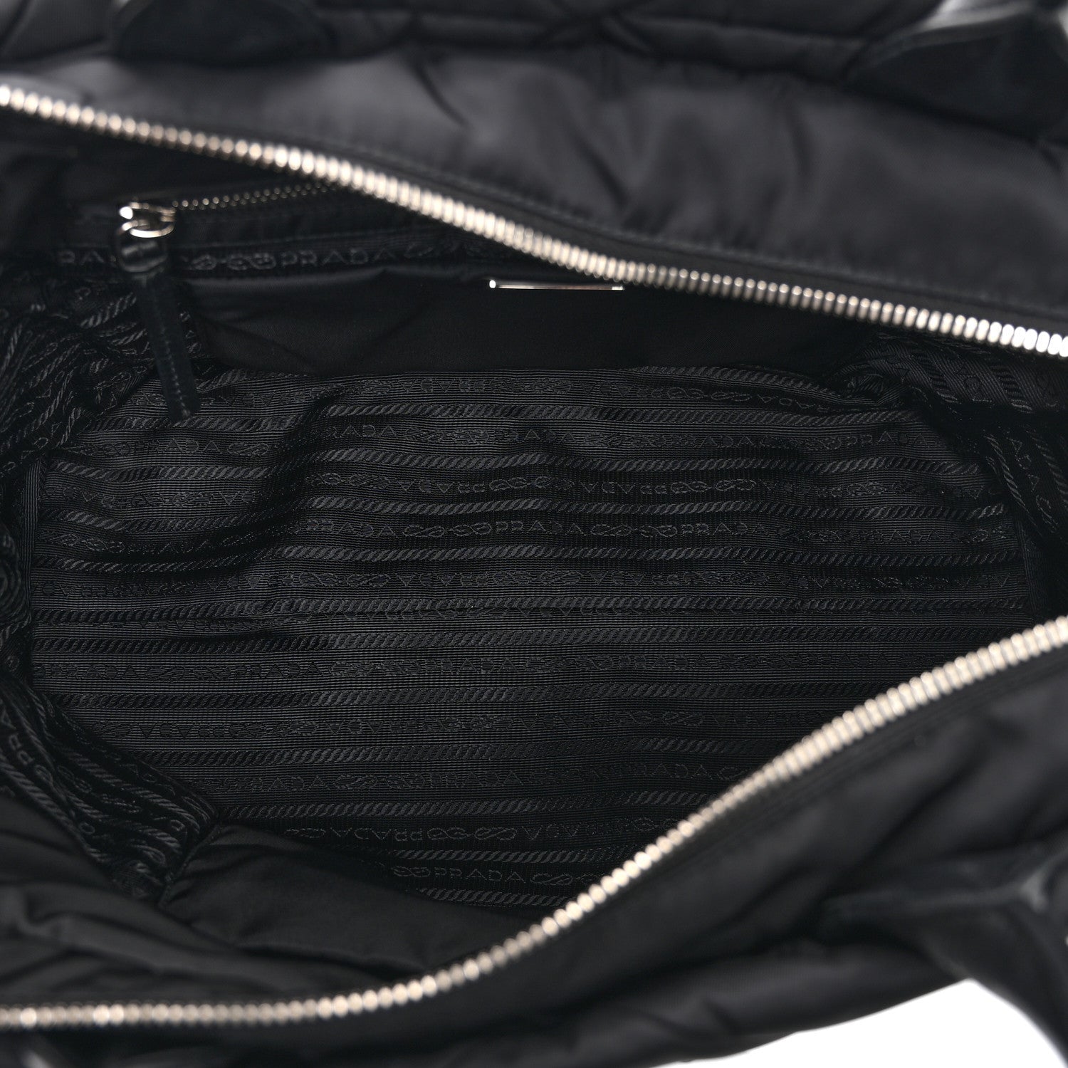 Prada Re-Nylon Nappa Triangle Quilted Padded Medium Double Handled Zip Tote Black