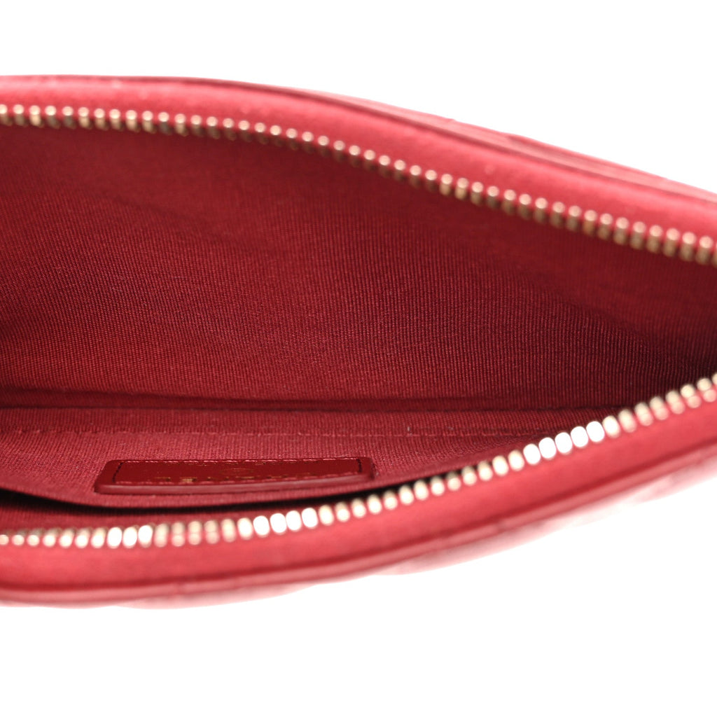 Lambskin Enamel Quilted Classic Zip Pouch Red