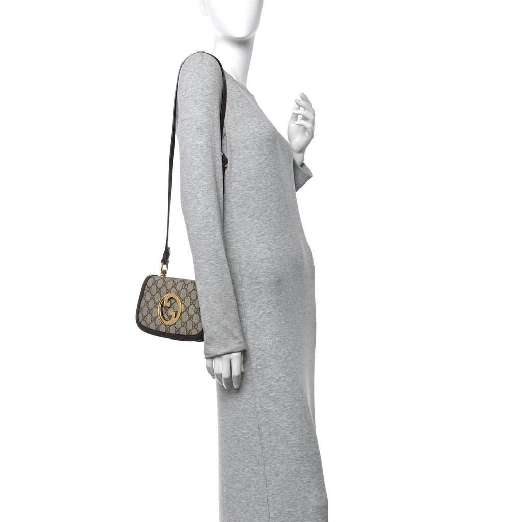 Gucci GG Supreme Monogram Textured Dollar Calfskin Mini Blondie Chain Shoulder Flap Bag Beige Ebony New Acero