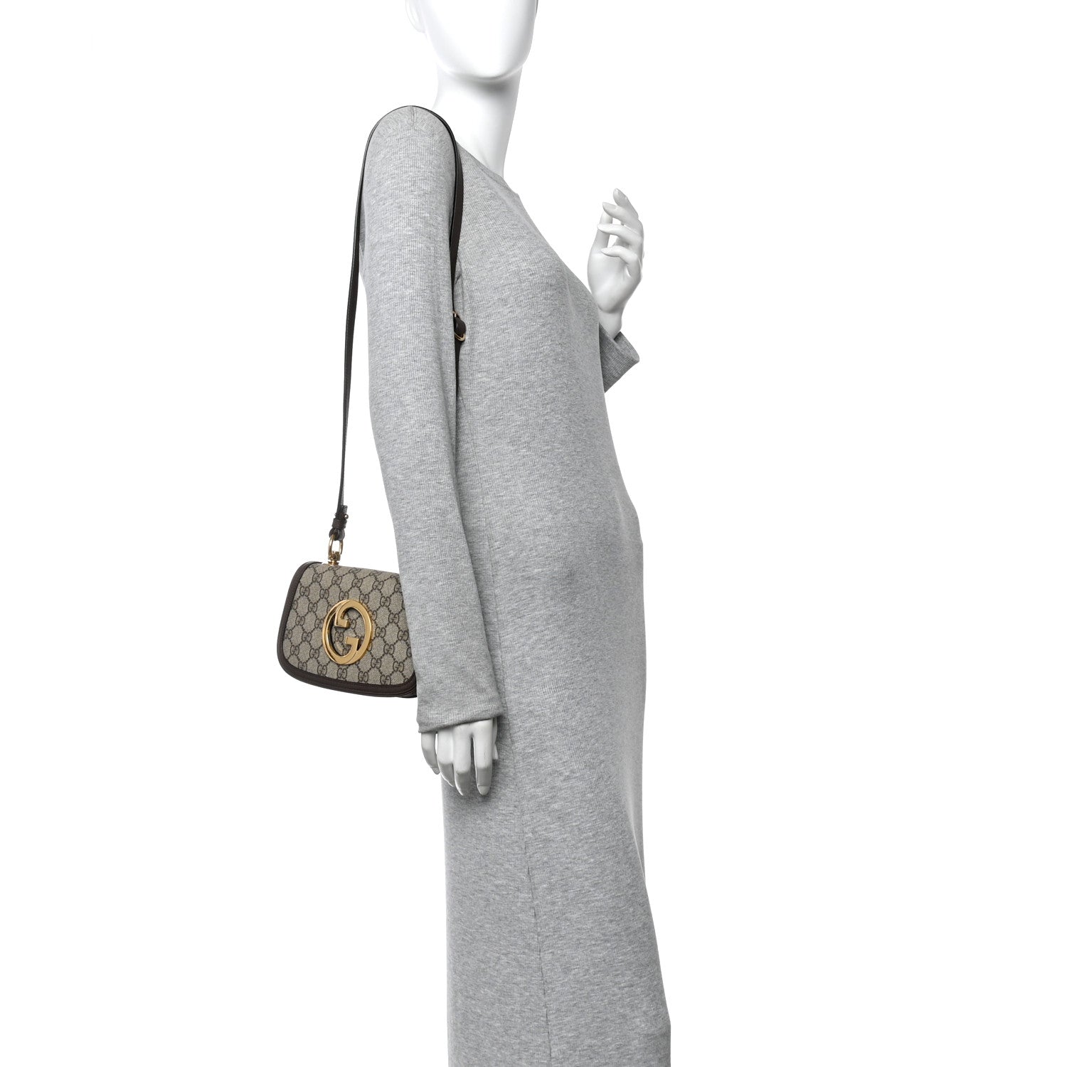 Gucci GG Supreme Monogram Textured Dollar Calfskin Mini Blondie Chain Shoulder Flap Bag Beige Ebony New Acero