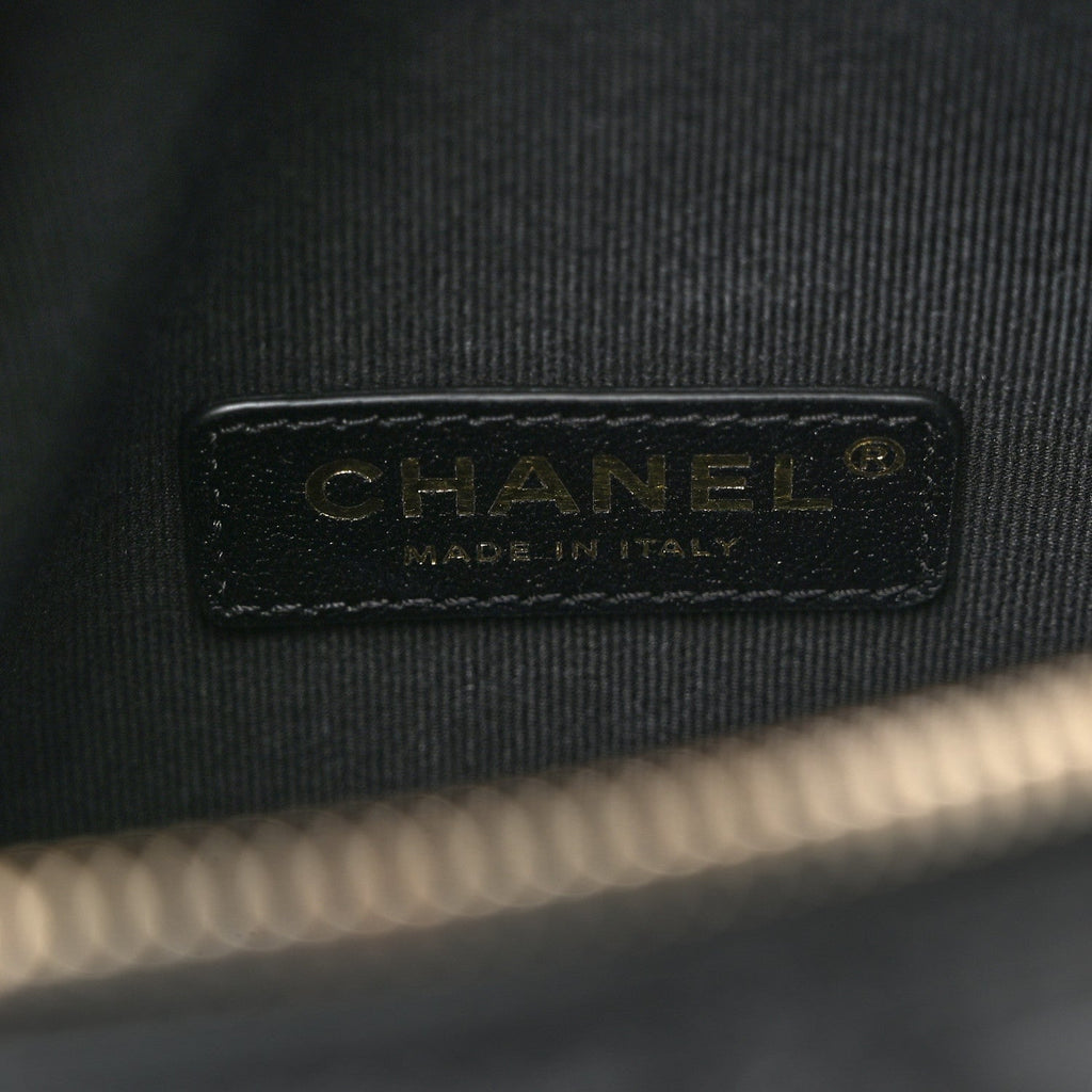 Chanel Shiny Crumpled Lambskin Quilted Medium Preppy Pocket Camera Case Black