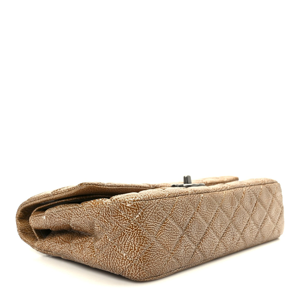 Chanel Crinkled Patent Quilted Medium Double Flap Beige