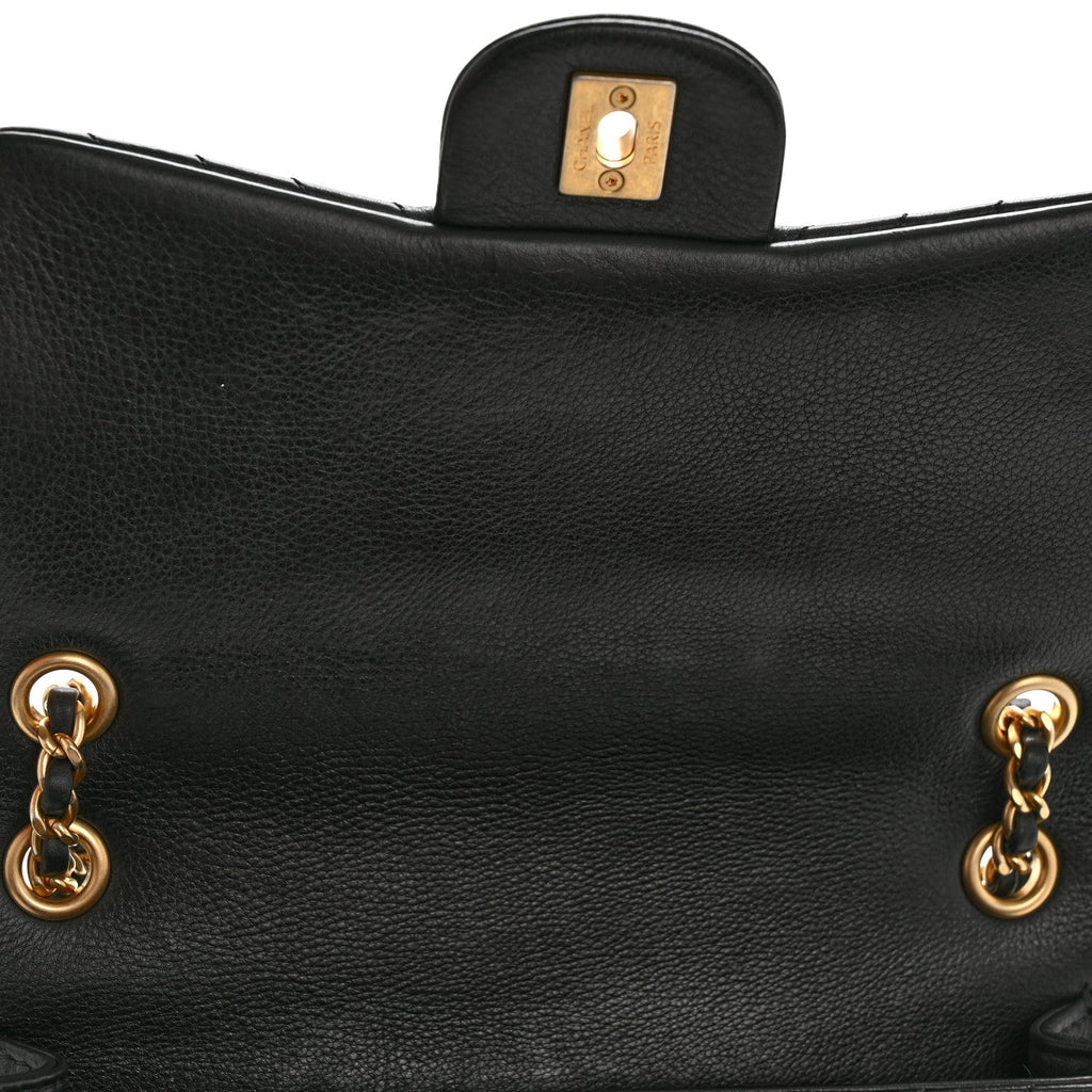 Chanel Calfskin Chevron Quilted Mini Rock The Corner Flap Black