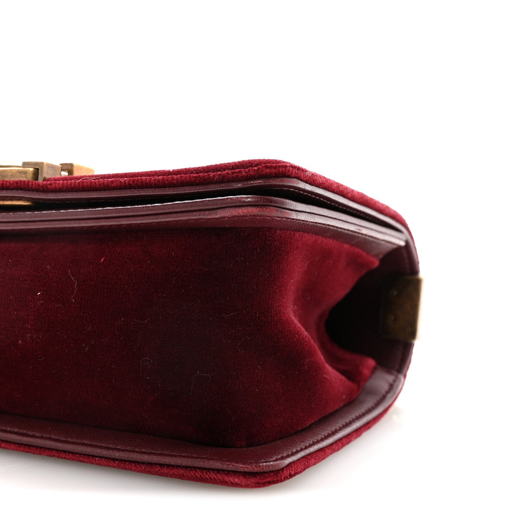 Chanel Velvet Chevron Quilted Small Boy Flap Burgundy