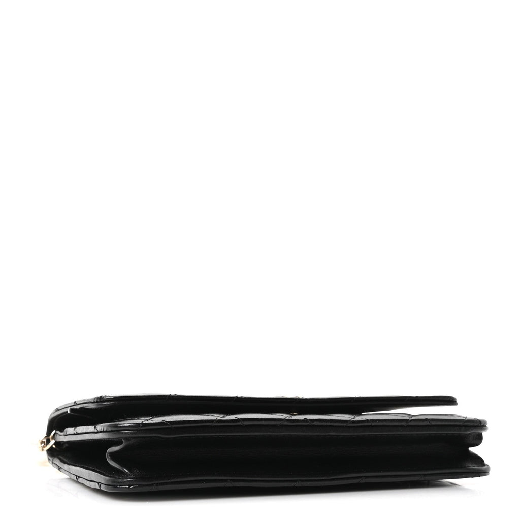 Chanel Calfskin Quilted Maxi Pearl Wallet On Chain WOC Black