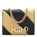 Gucci Calfskin Diagonal Striped Zumi Chain Card Case Wallet Black Beige