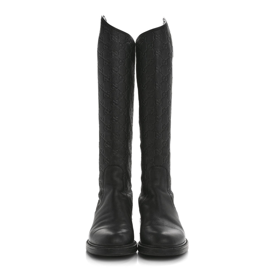 Gucci Guccissima Calfskin Miro Soft Knee High Riding Boots 35 Black